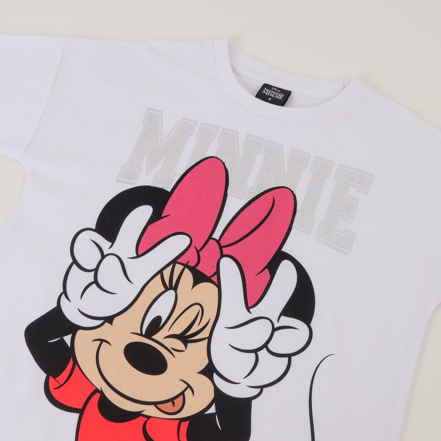 Polera Manga Corta Niña Blanco Minnie Guiño Disney