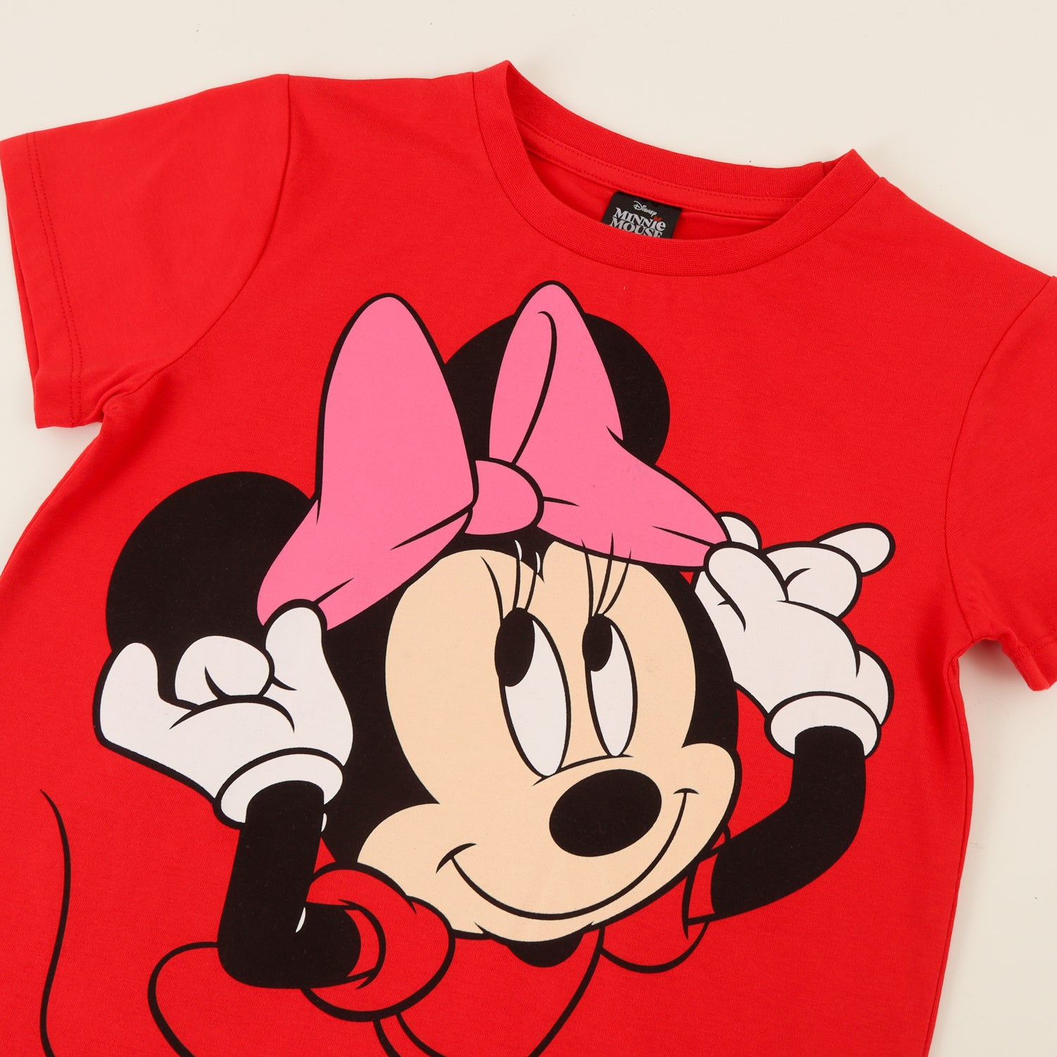 Polera Manga Corta Niña Rojo Minnie Moño Disney