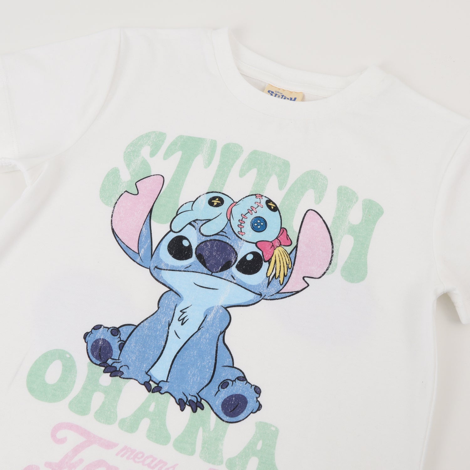 Polera Manga Corta Niña Celeste Stitch Ohana Disney