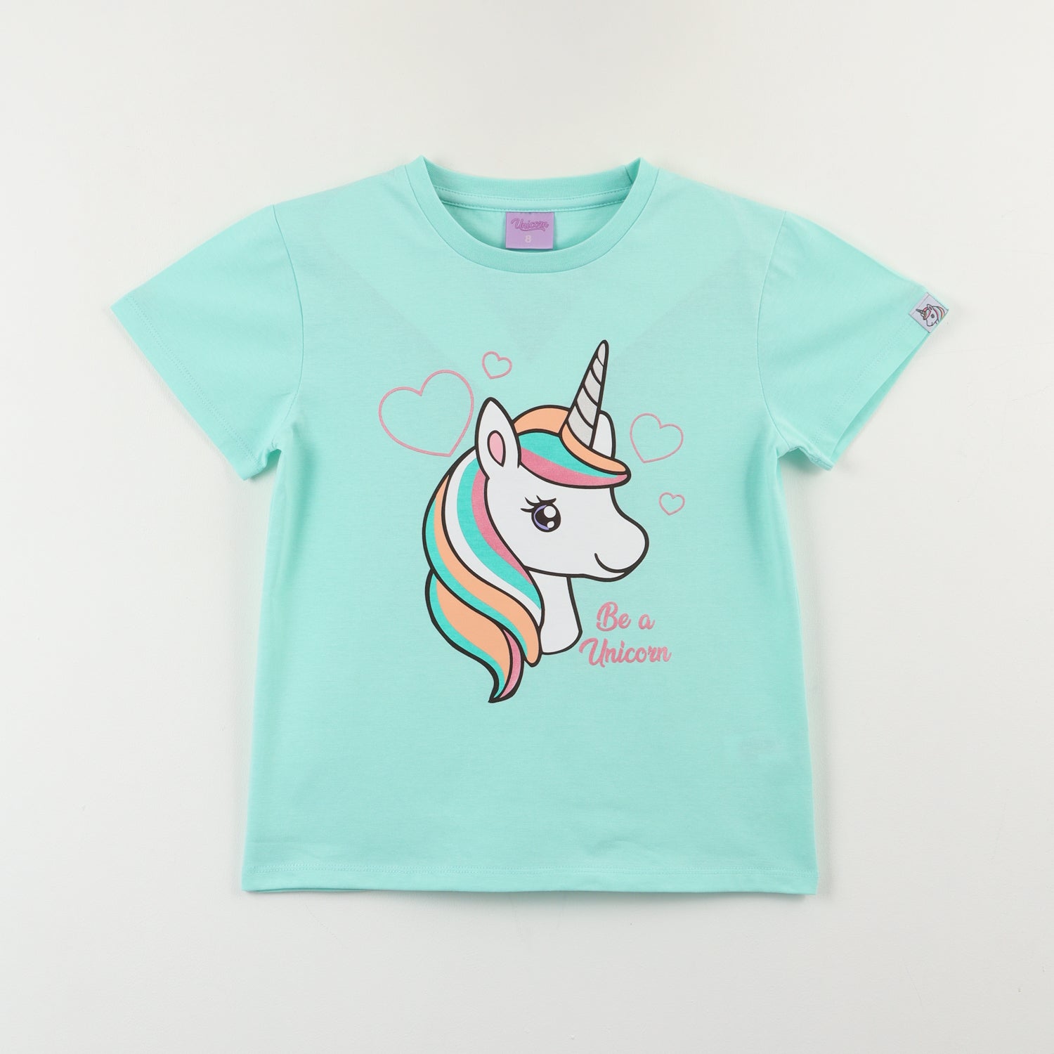 Polera Manga Corta Niña Celeste Be a Unicorn Unicornio