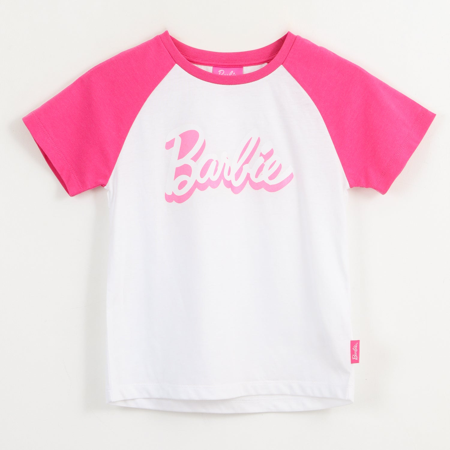 Polera Manga Corta Niña Rosa Raglan Barbie