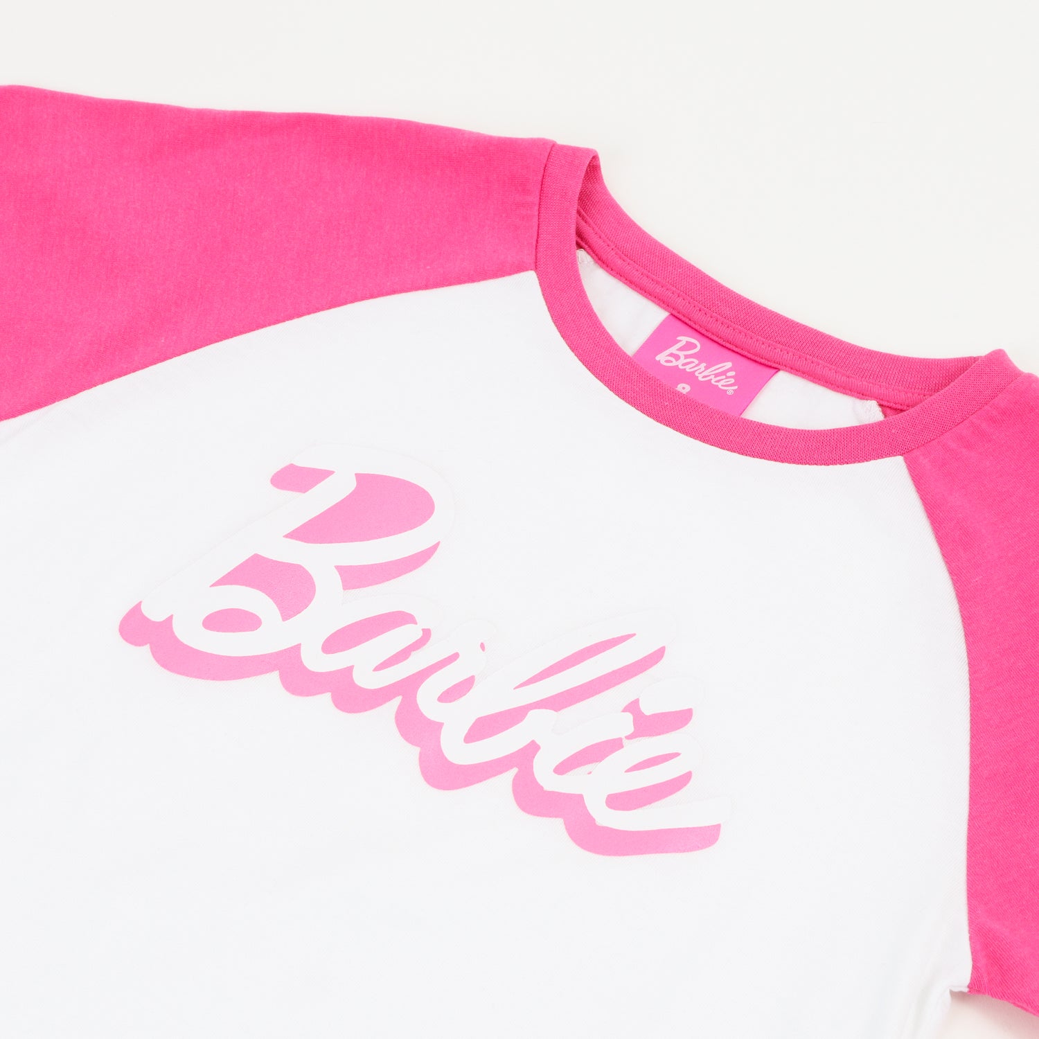 Polera Manga Corta Niña Rosa Raglan Barbie
