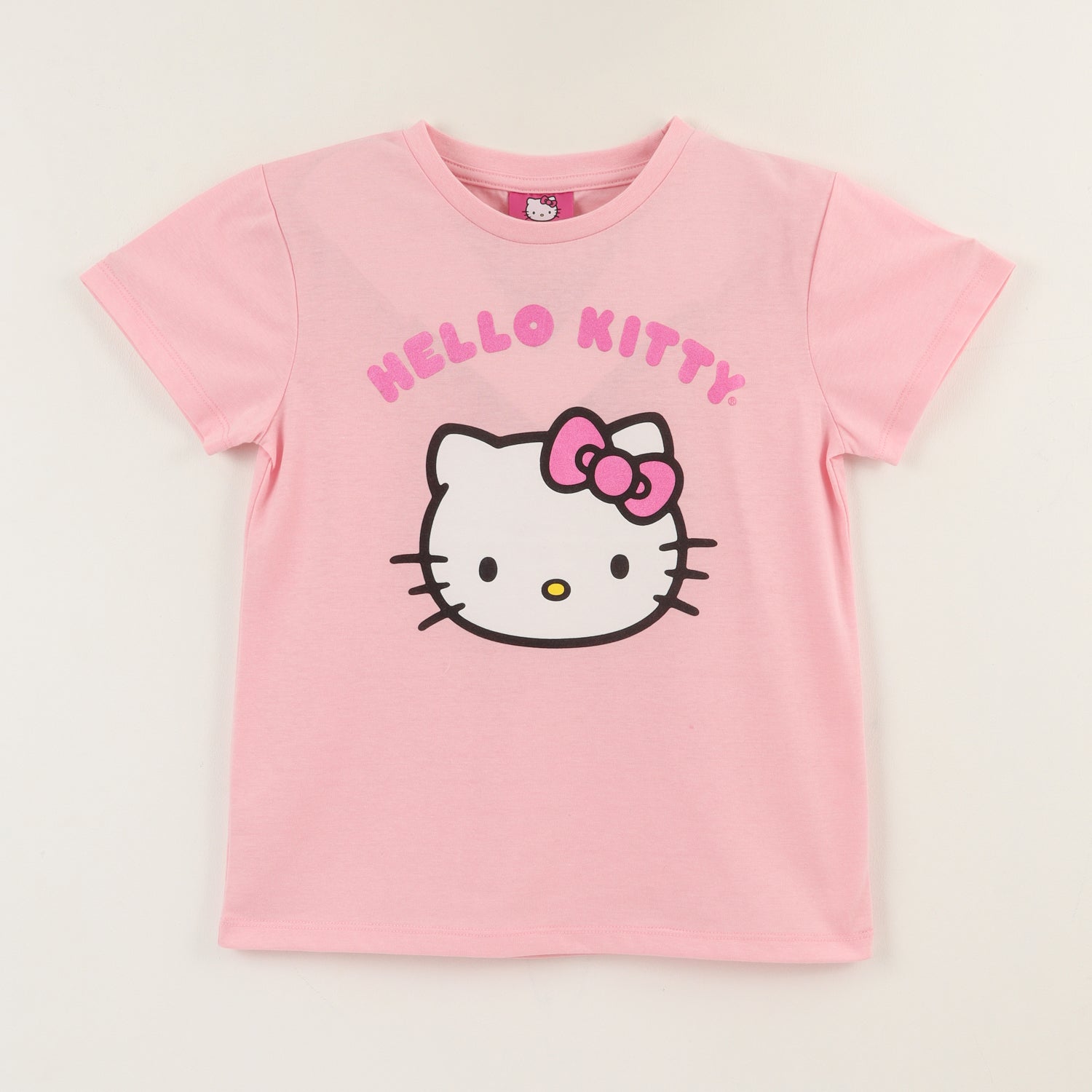 Polera Manga Corta Niña Rosado Face Hello Kitty