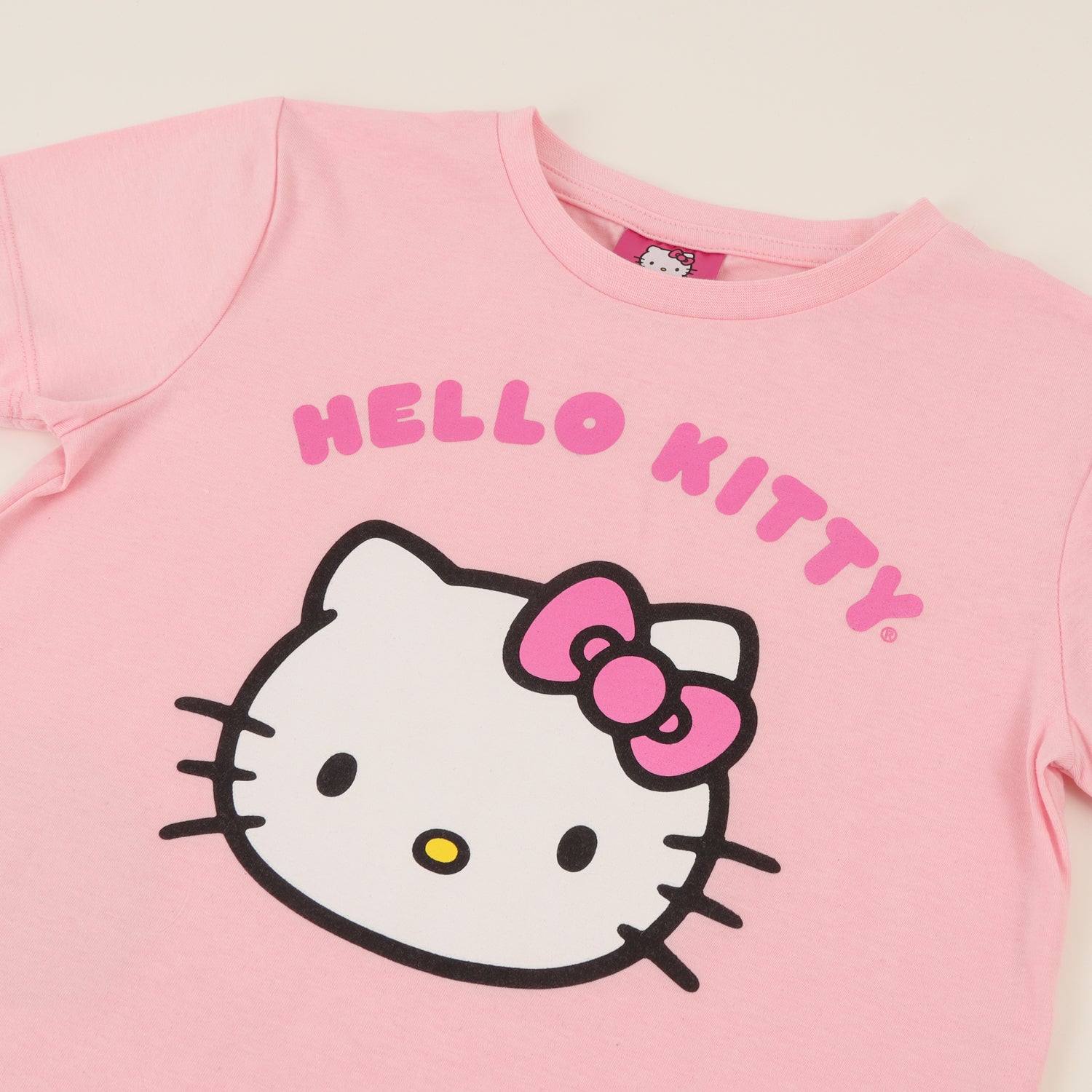 Polera Manga Corta Niña Rosado Face Hello Kitty
