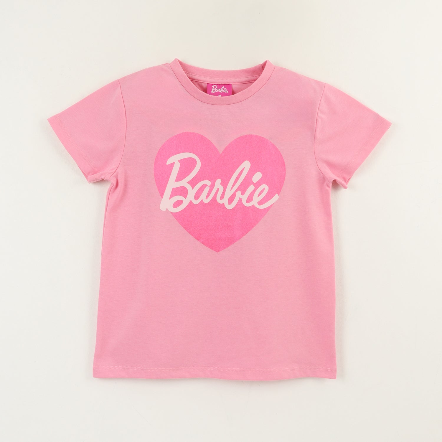 Polera Manga Corta Niña Rosado Logo Barbie