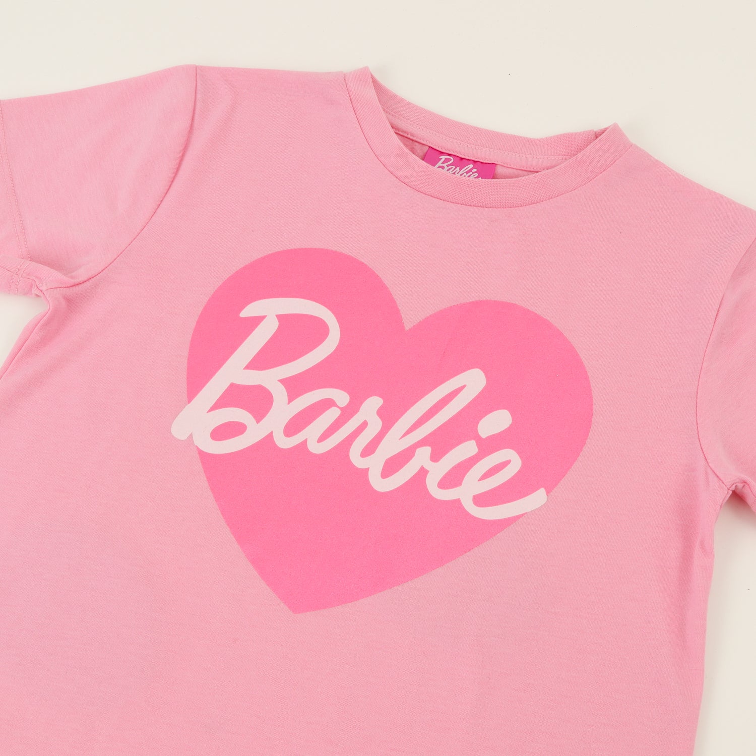 Polera Manga Corta Niña Rosado Logo Barbie