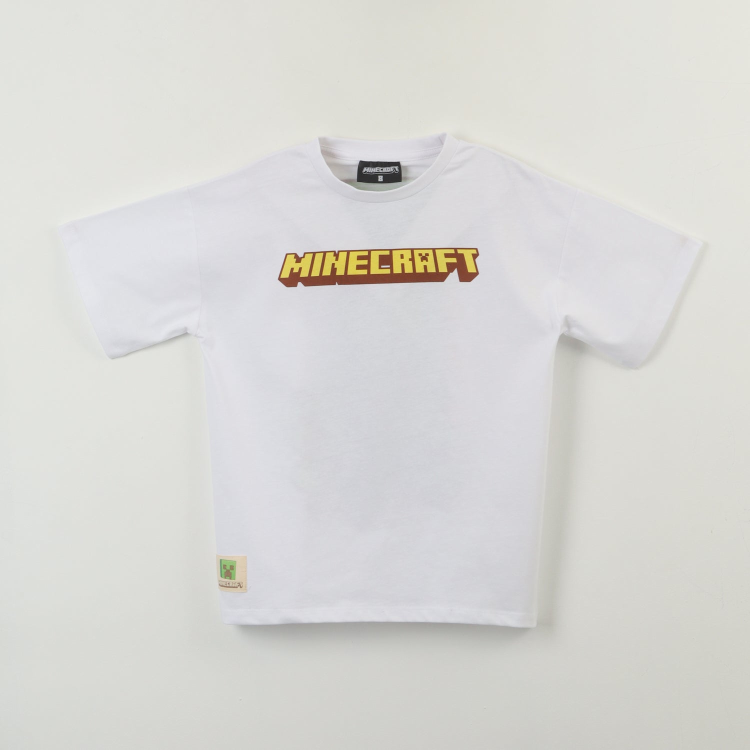 Polera Manga Corta Niño Blanco Back Print Creeper Minecraft