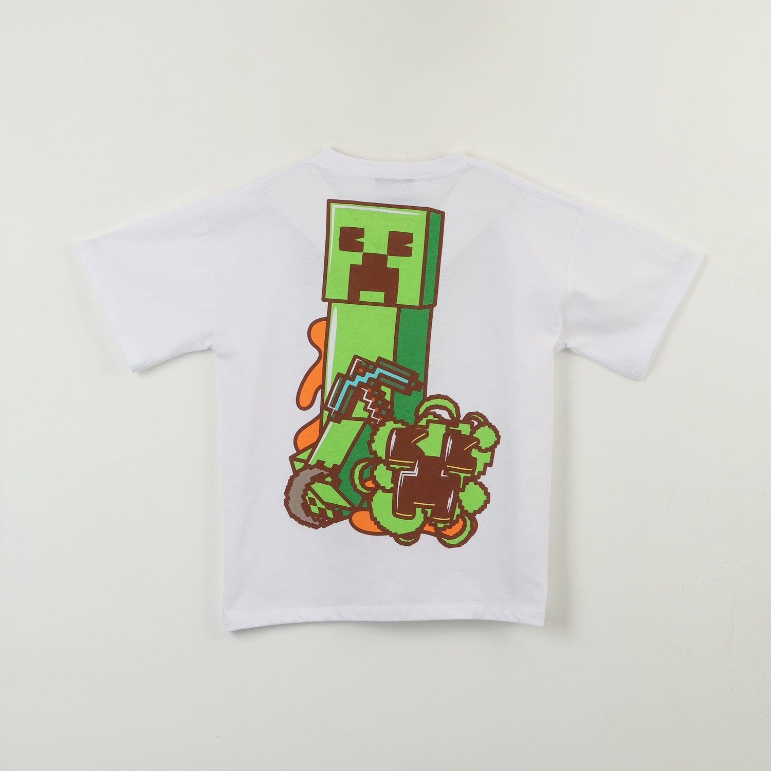 Polera Manga Corta Niño Blanco Back Print Creeper Minecraft