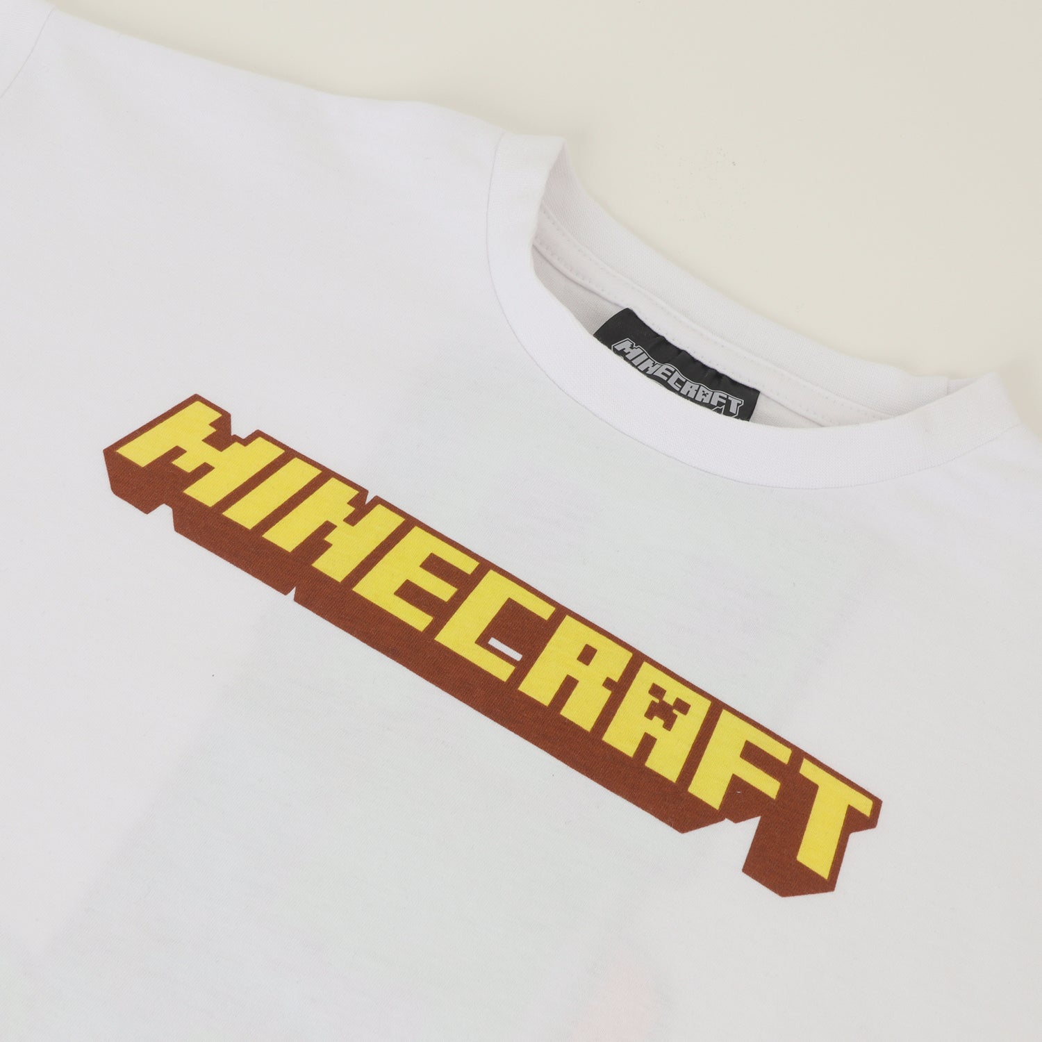 Polera Manga Corta Niño Blanco Back Print Creeper Minecraft