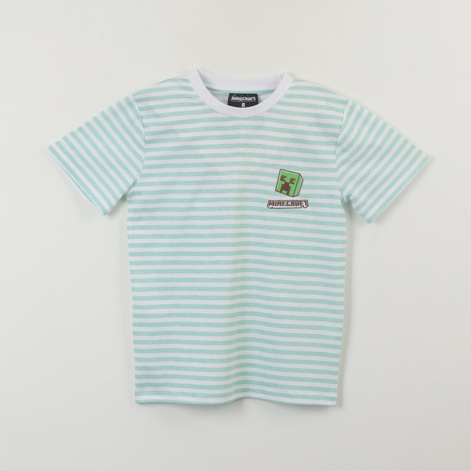 Polera Manga Corta Niño Verde Rayas Creeper Minecraft