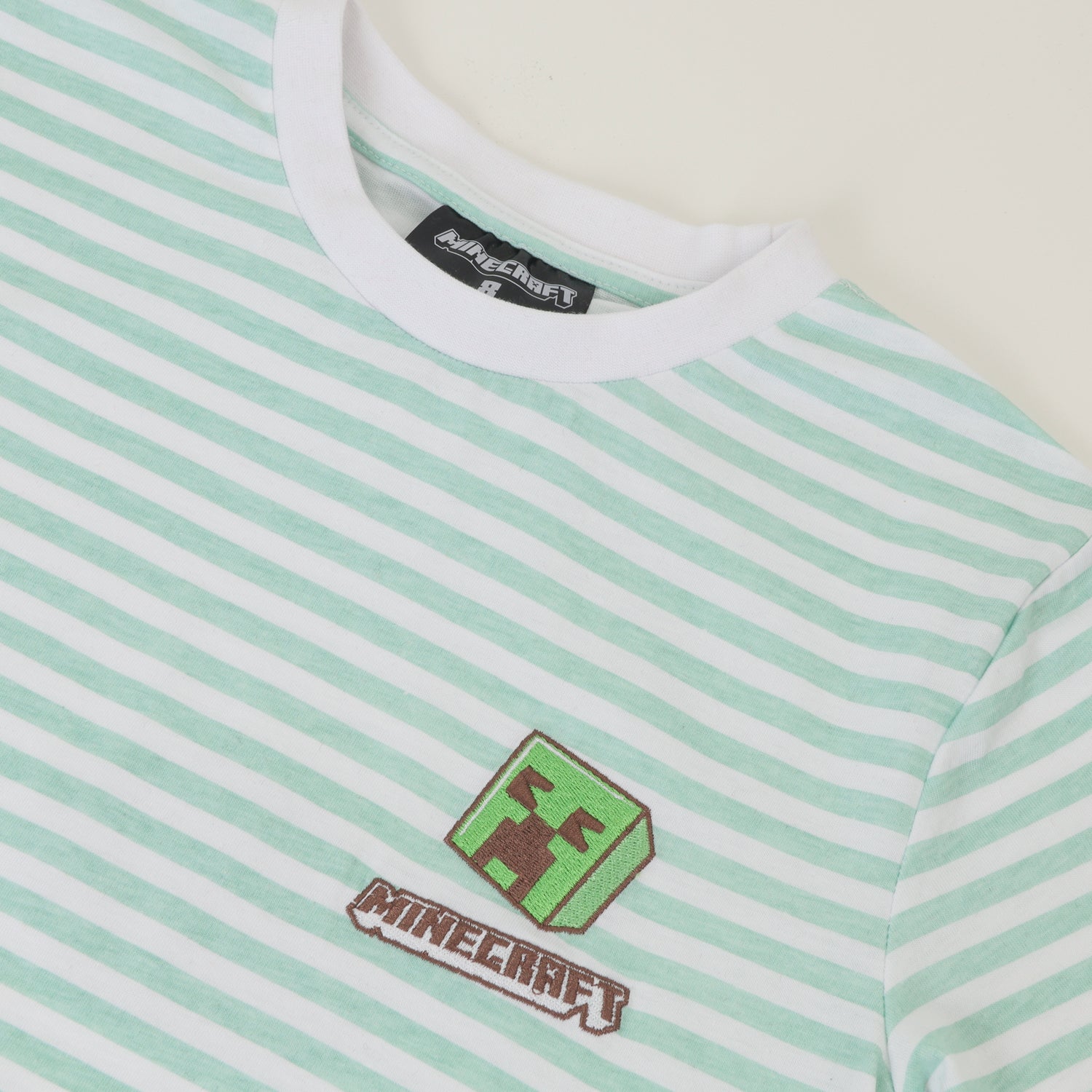 Polera Manga Corta Niño Verde Rayas Creeper Minecraft