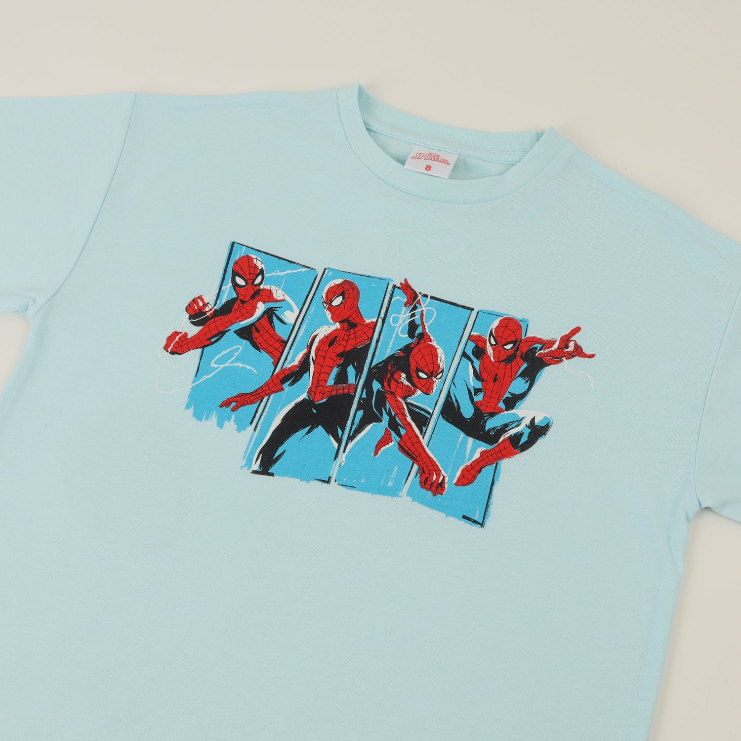 Polera Manga Corta Niño Celeste Saltando Spiderman Marvel