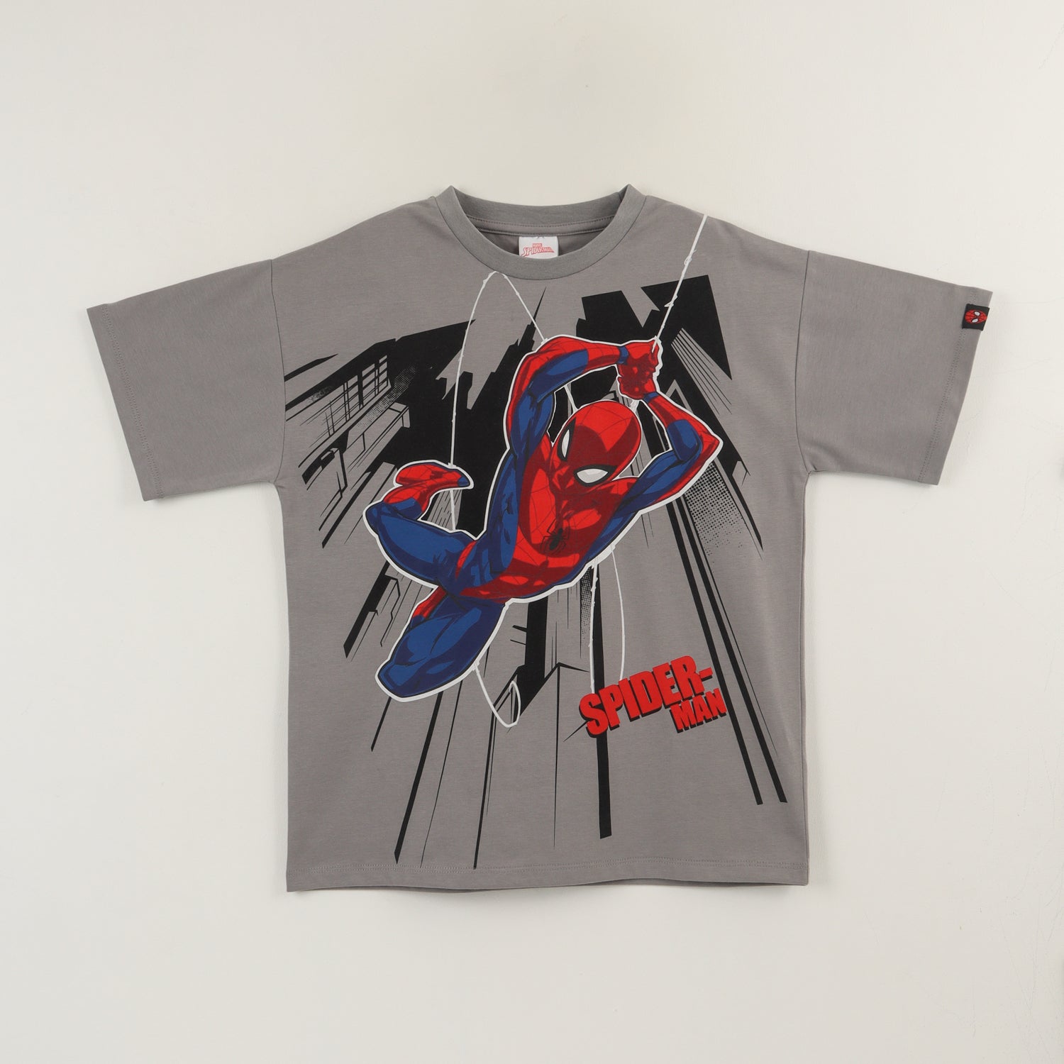 Polera Manga Corta Niño Gris Personaje Spiderman Marvel