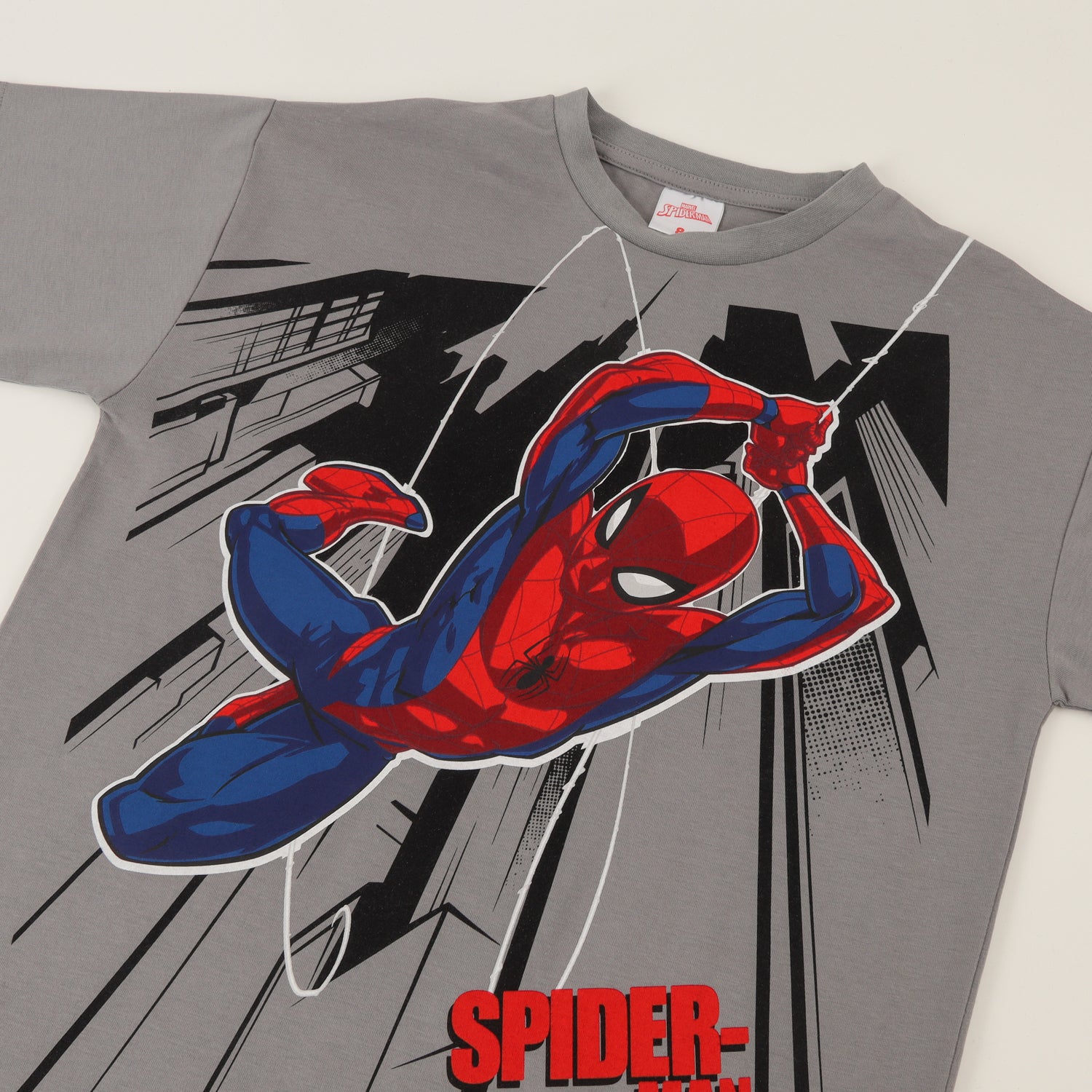 Polera Manga Corta Niño Gris Personaje Spiderman Marvel