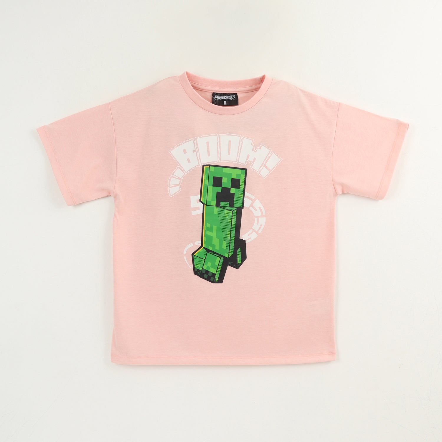 Polera Manga Corta Niño Damasco Creeper Boom Minecraft