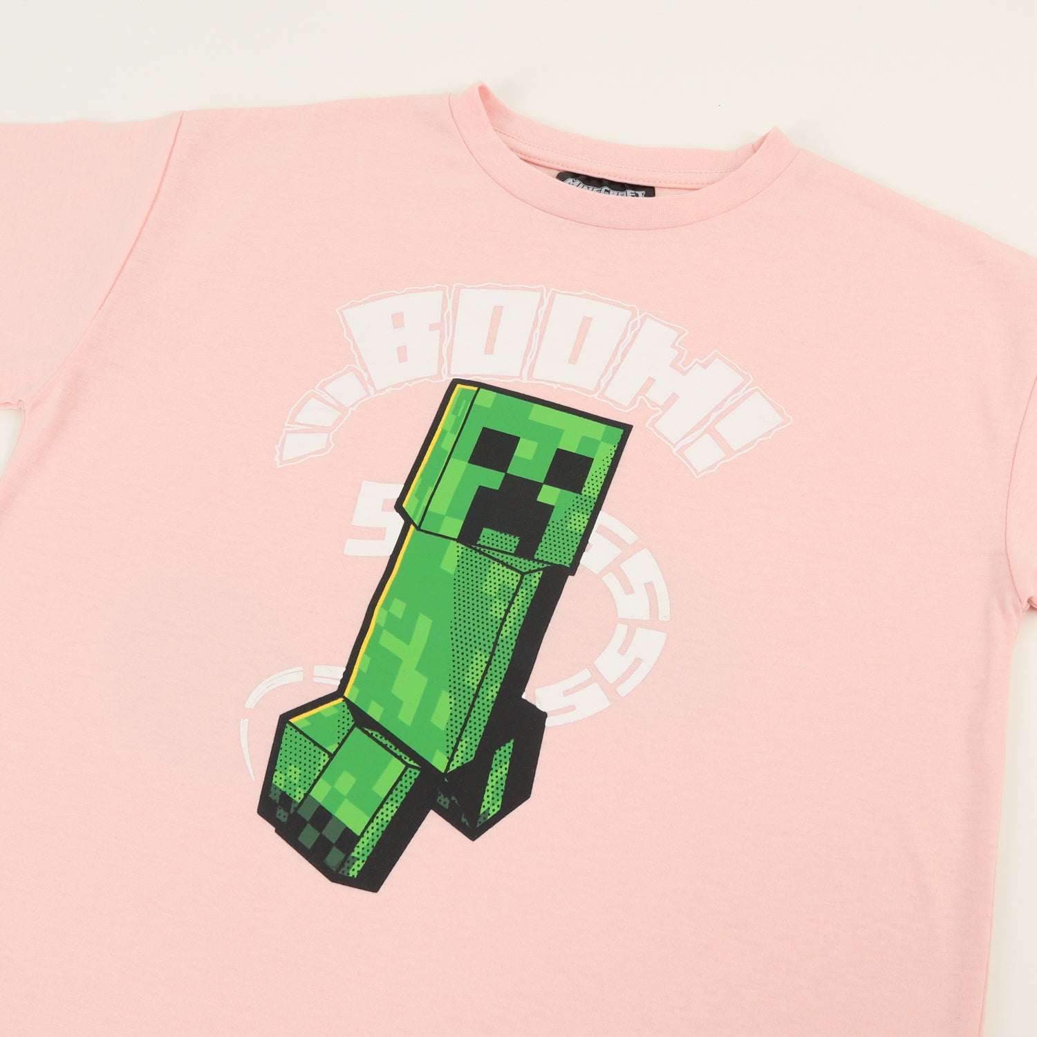 Polera Manga Corta Niño Damasco Creeper Boom Minecraft