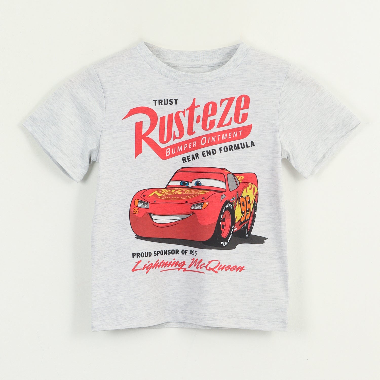 Polera Manga Corta Niño Gris Rayo McQueen Cars