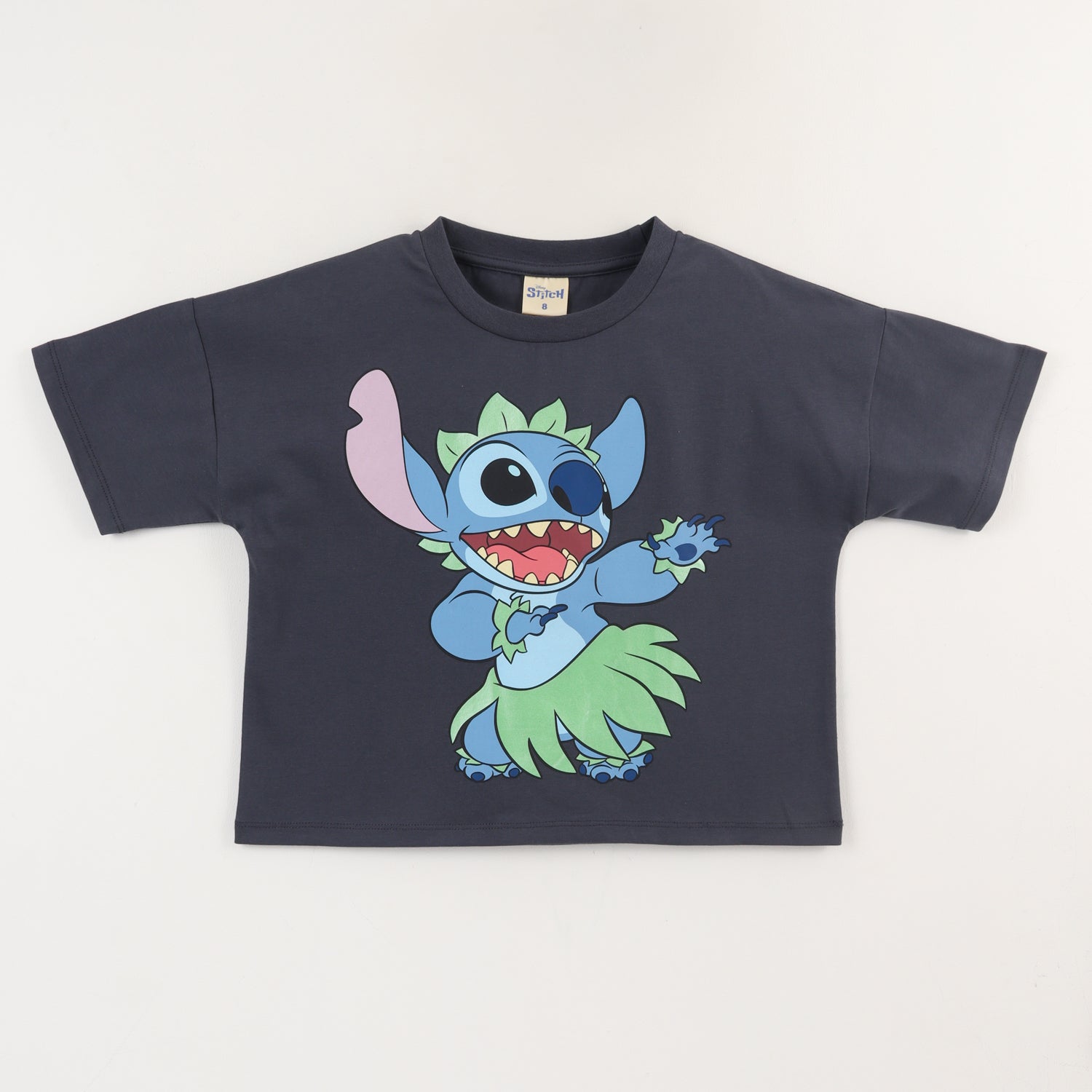Polera Manga Corta Niña Negro Stitch Dance Disney