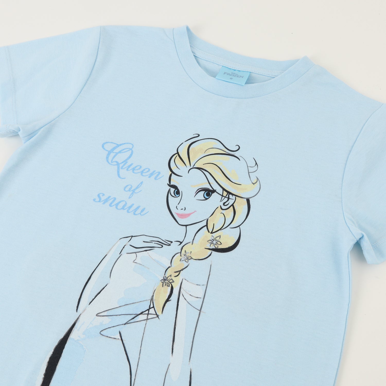 Polera Manga Corta Niña Celeste Elsa Frozen Disney