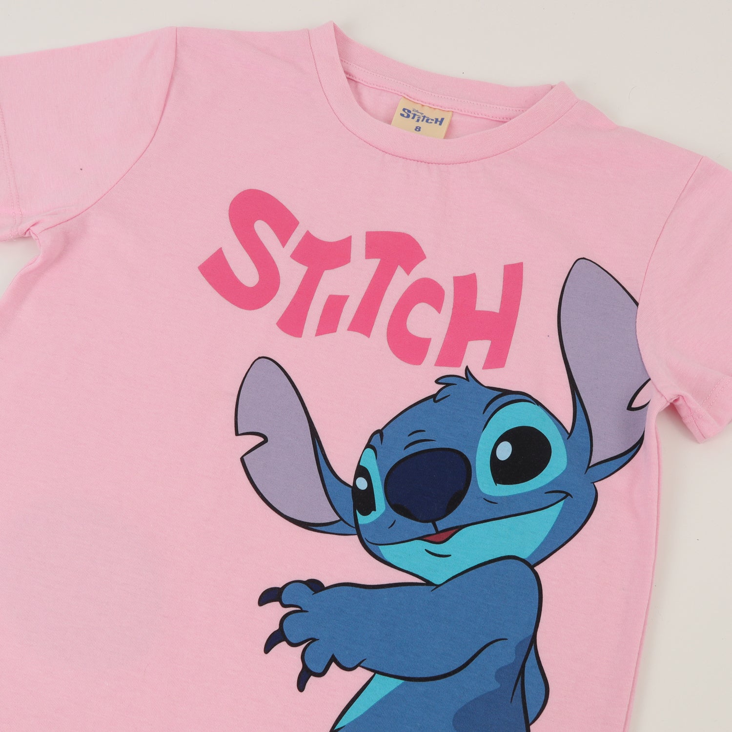 Polera Manga Corta Niña Rosado Stitch Lilo & Stitch Disney