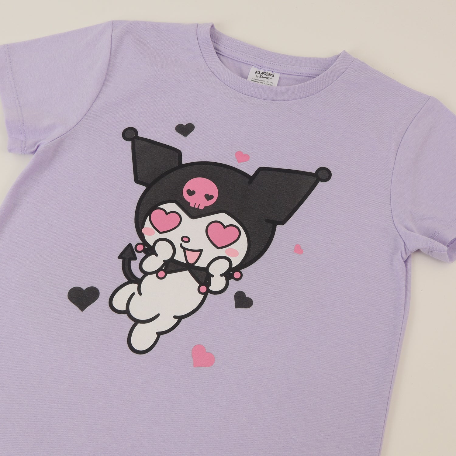 Polera Manga Corta Niña Morado Kuromi Love Hello Kitty
