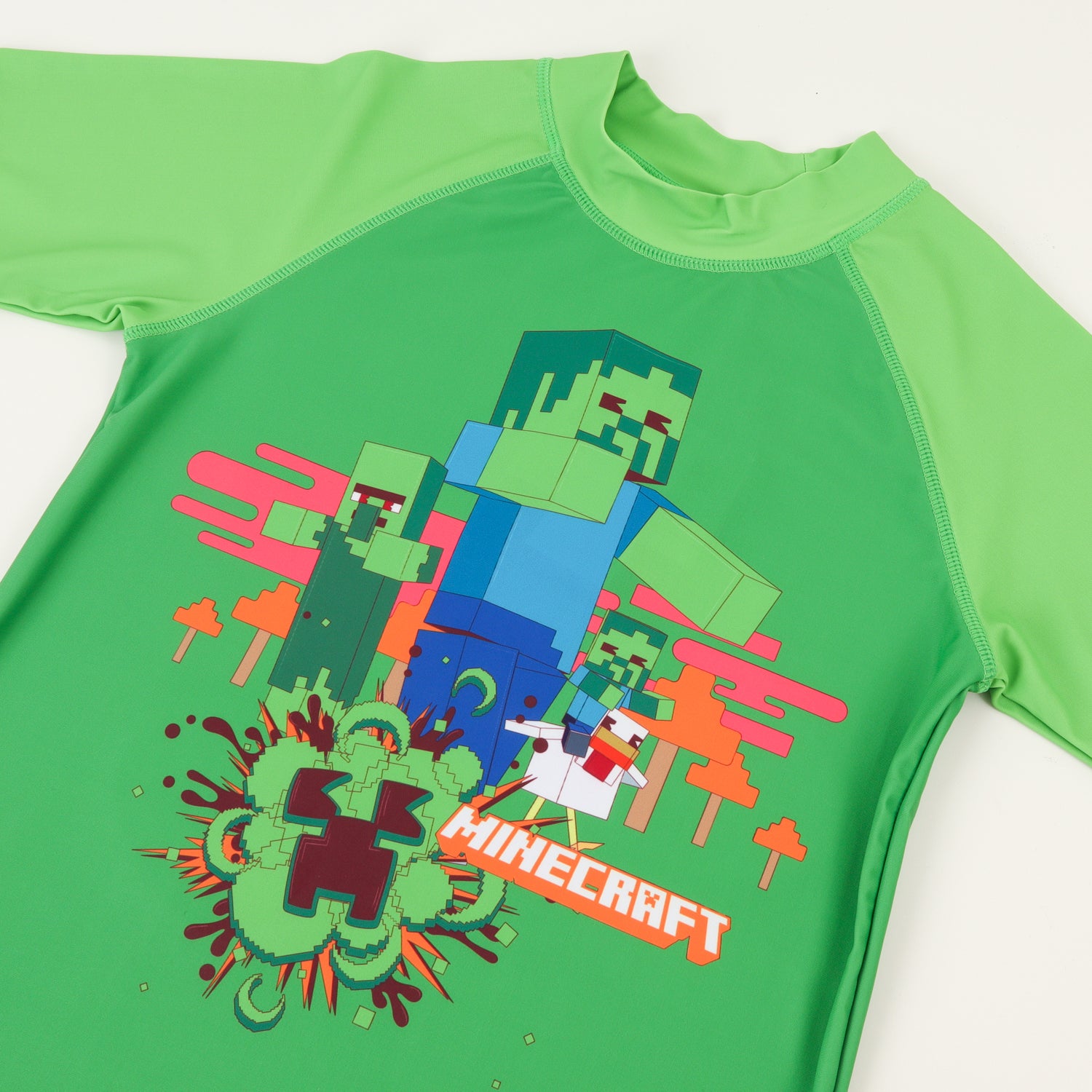 Polera UV Manga Corta Niño Verde Creeper & Zombie Minecraft