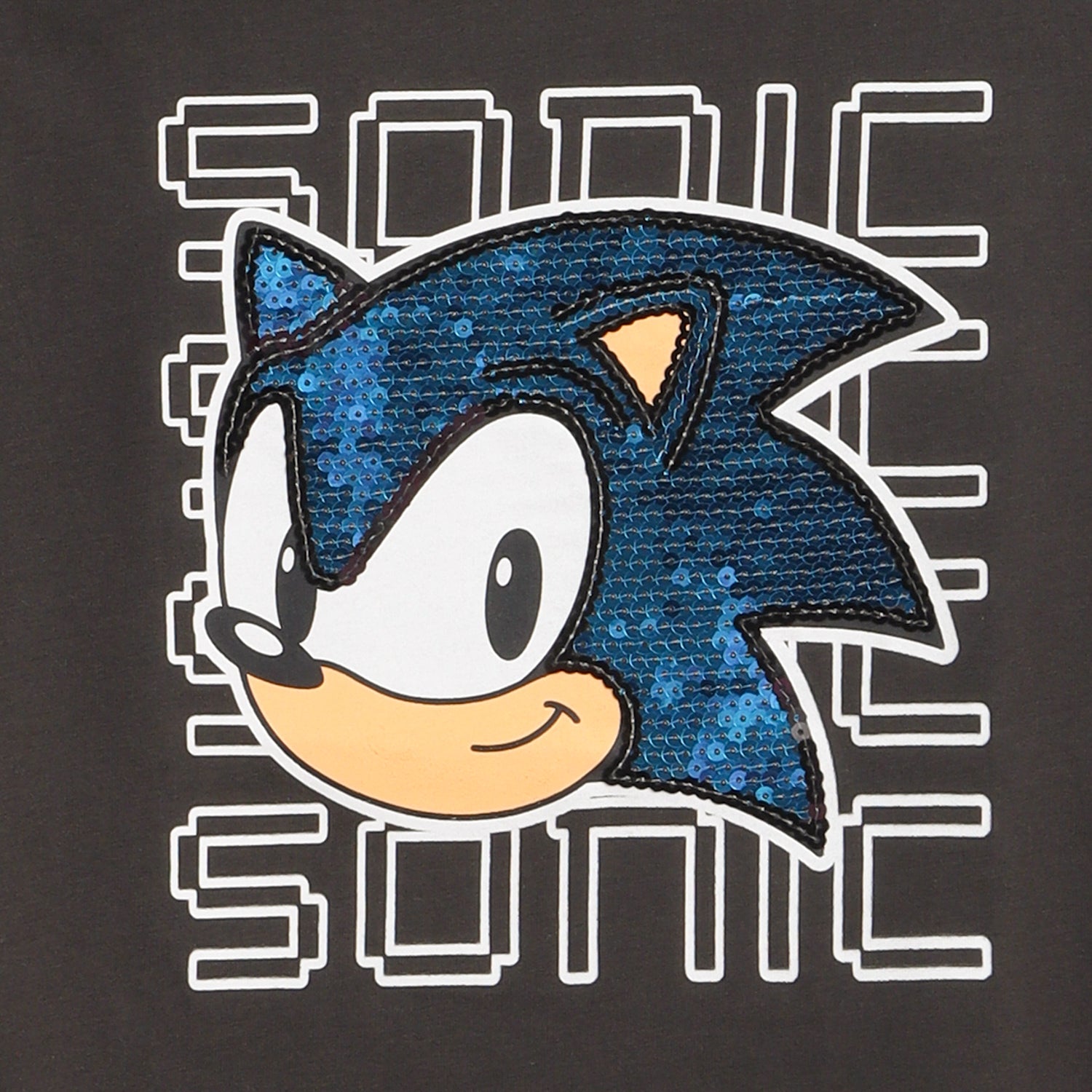 Polera Manga Corta Niño Azul Face Lentejuelas Sonic