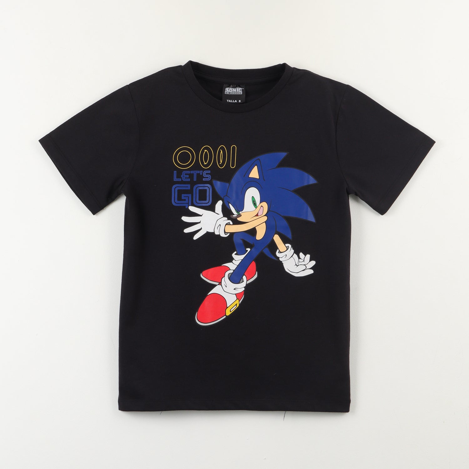 Polera Manga Corta Niño Negro Sonic Lets Go Sonic