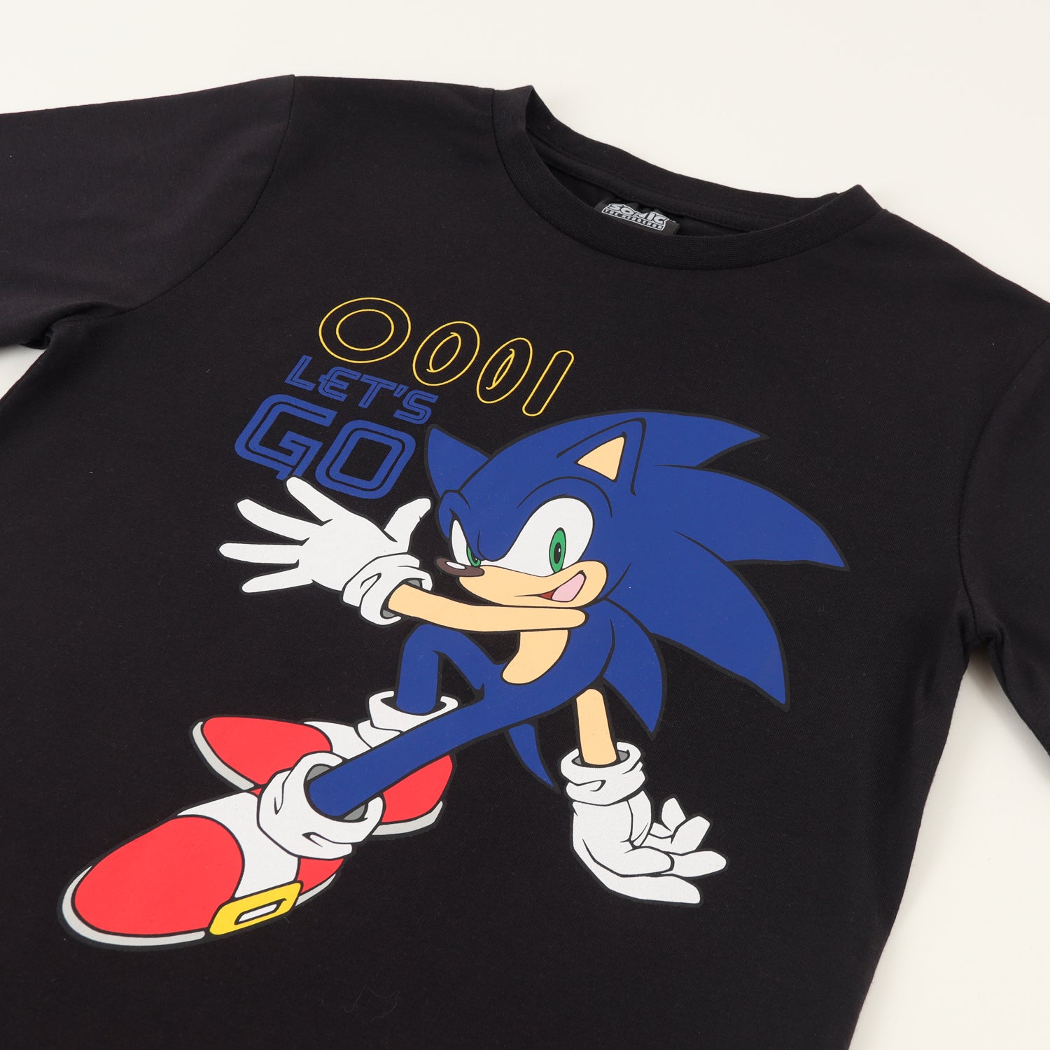 Polera Manga Corta Niño Negro Sonic Lets Go Sonic