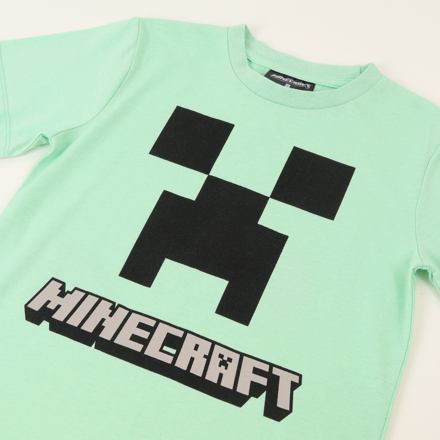 Polera Manga Corta Niño Verde Creeper Face Minecraft