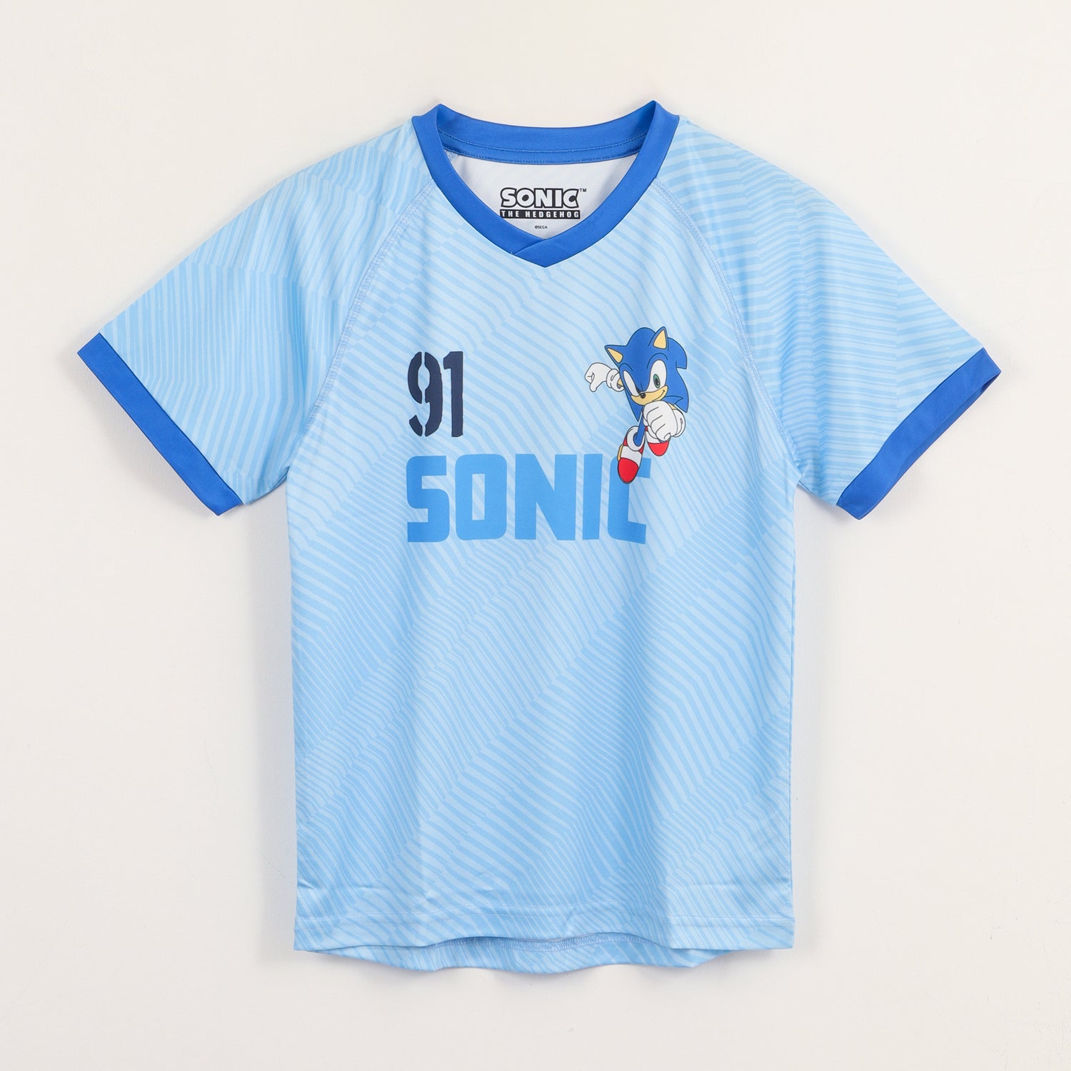 Polera Manga Corta Niño Celeste Fútbol Sonic