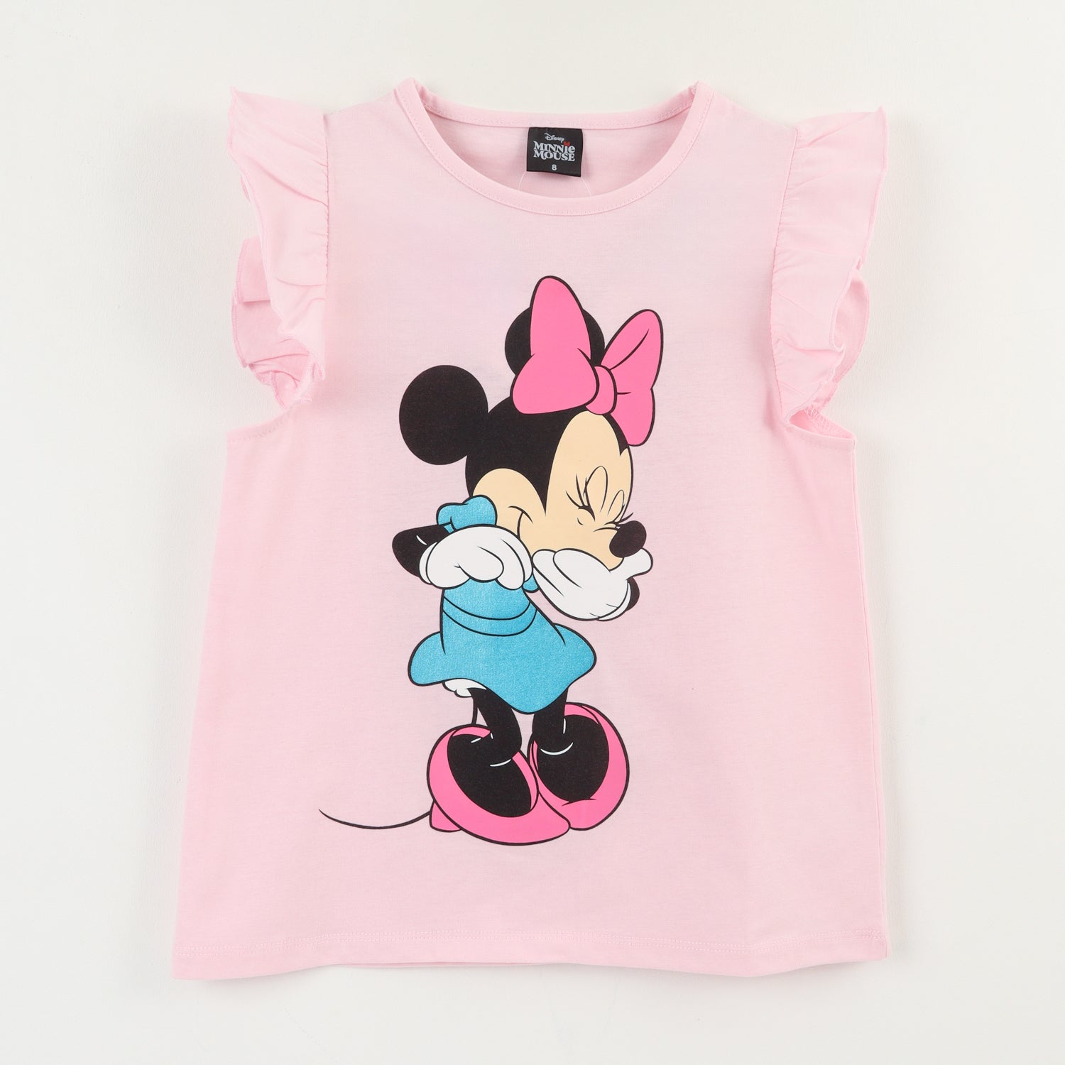 Polera Manga Corta Niña Rosado Minnie Risa Disney