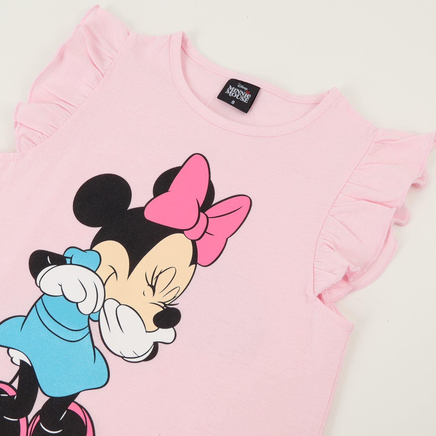 Polera Manga Corta Niña Rosado Minnie Risa Disney