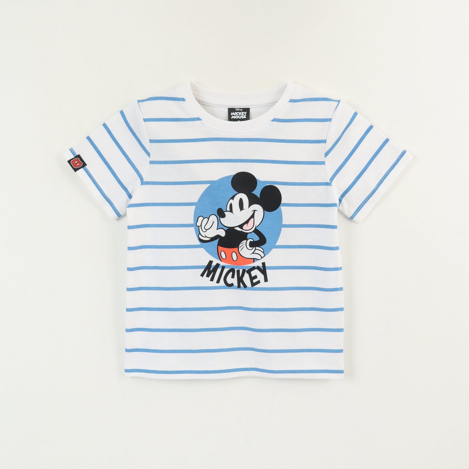 Polera Manga Corta Niño Blanco Rayas Mickey Disney