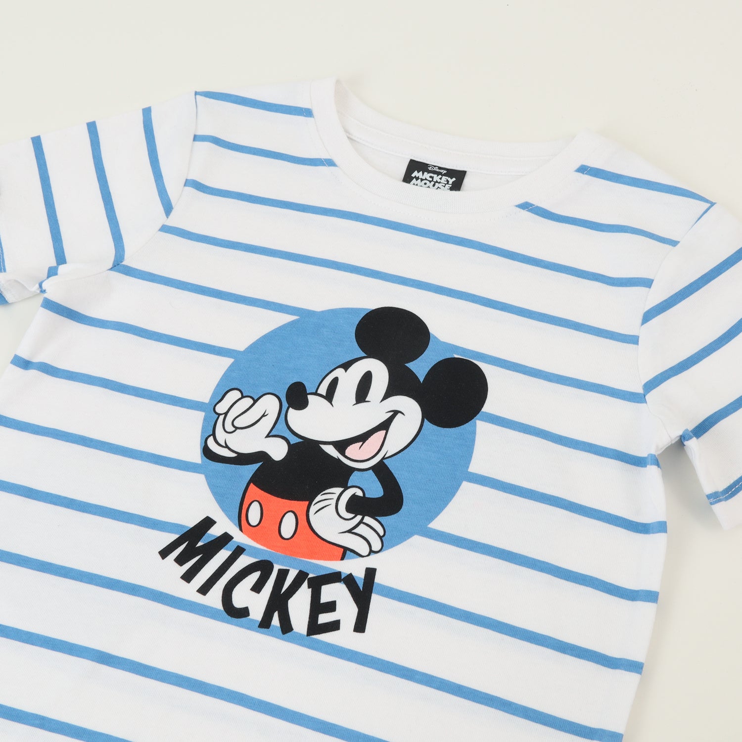 Polera Manga Corta Niño Blanco Rayas Mickey Disney