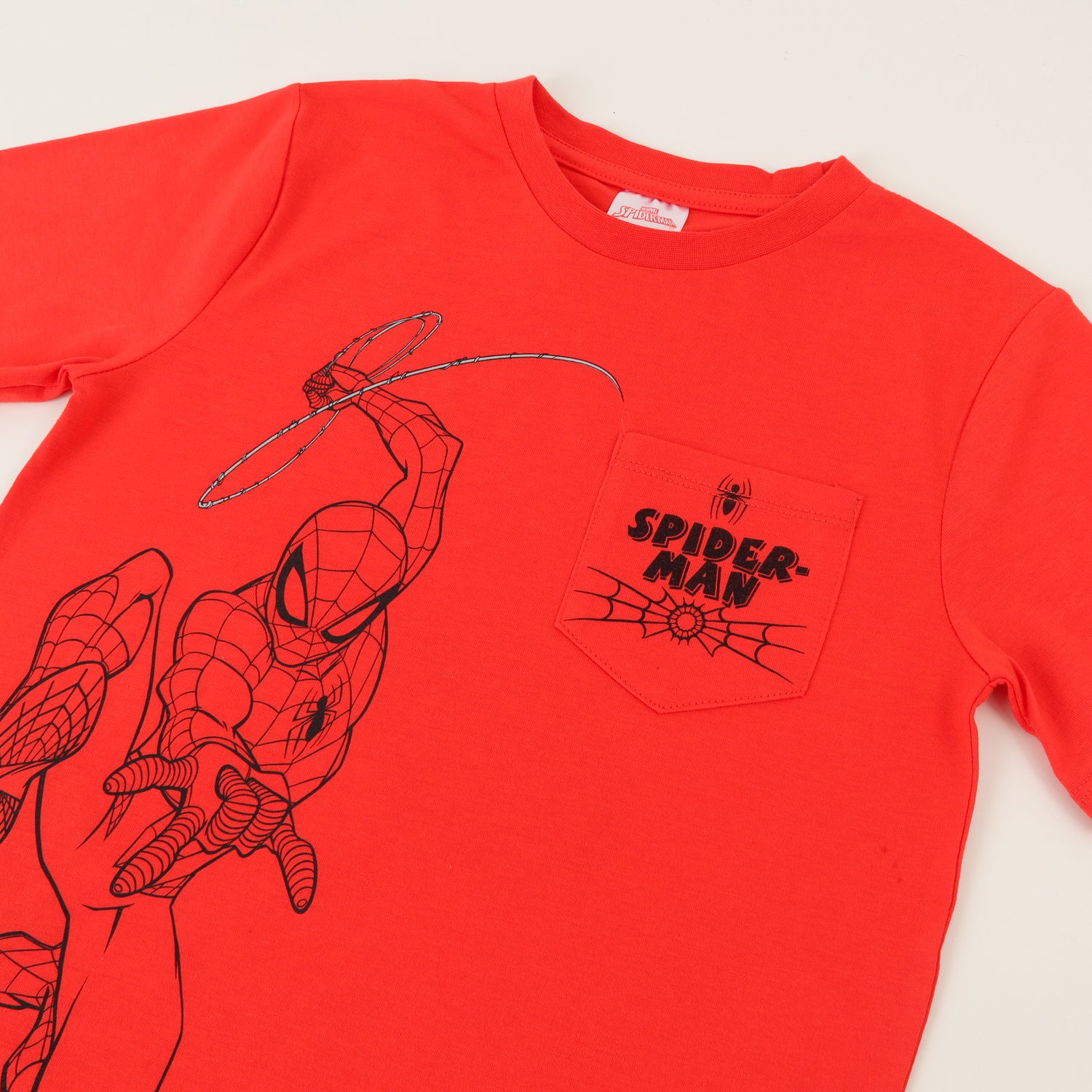 Polera Manga Corta Niño Rojo Bolsillo Spiderman Marvel