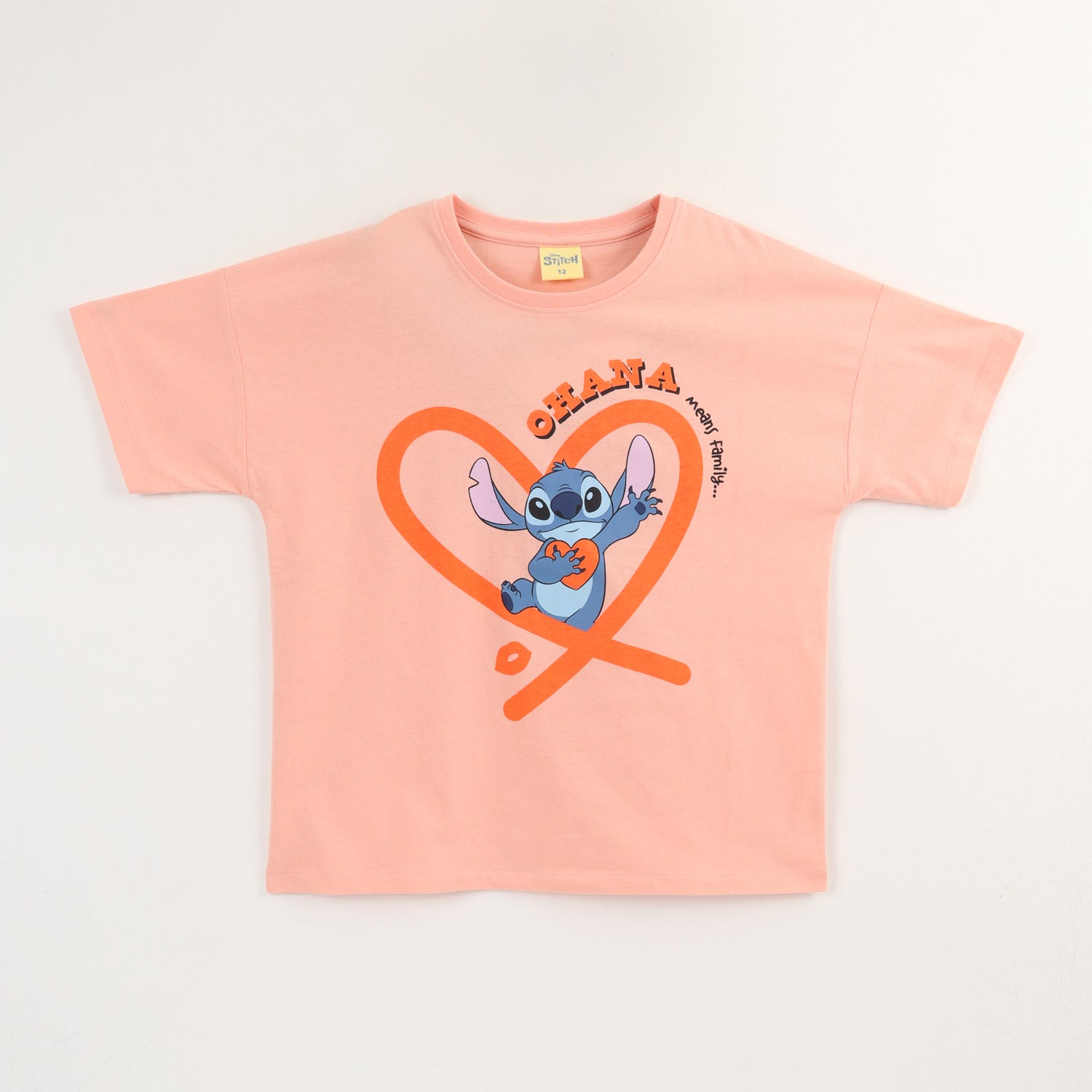 Polera Manga Corta Niña Damasco Stitch Ohana Disney