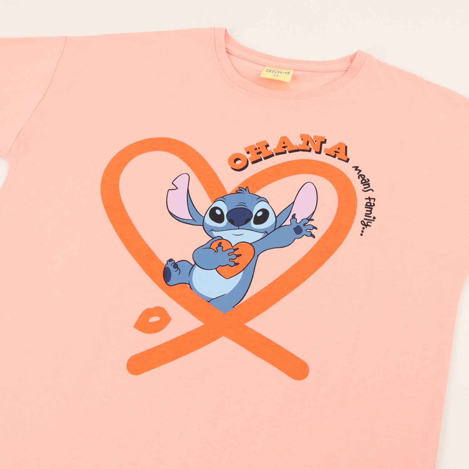Polera Manga Corta Niña Damasco Stitch Ohana Disney