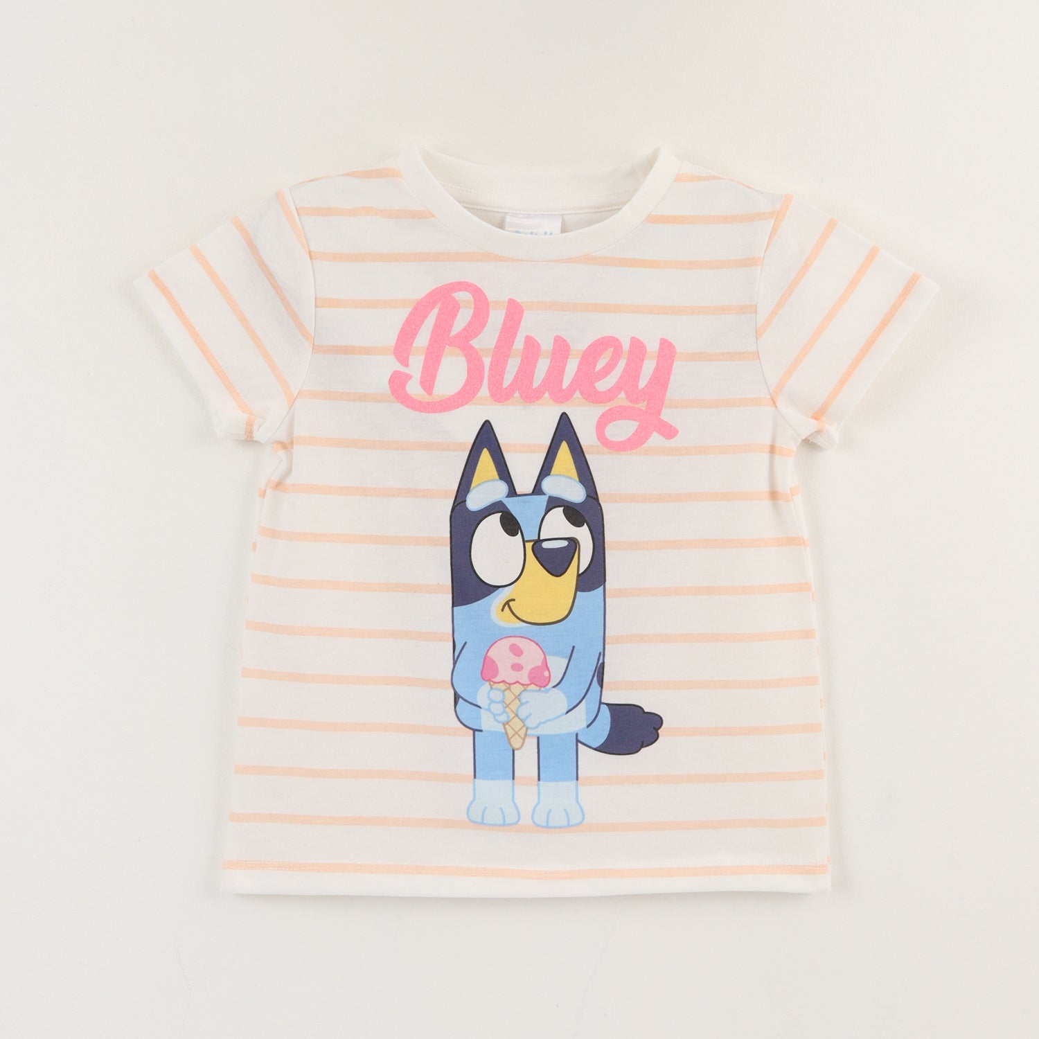 Polera Manga Corta Niña Blanco Rayas Bluey