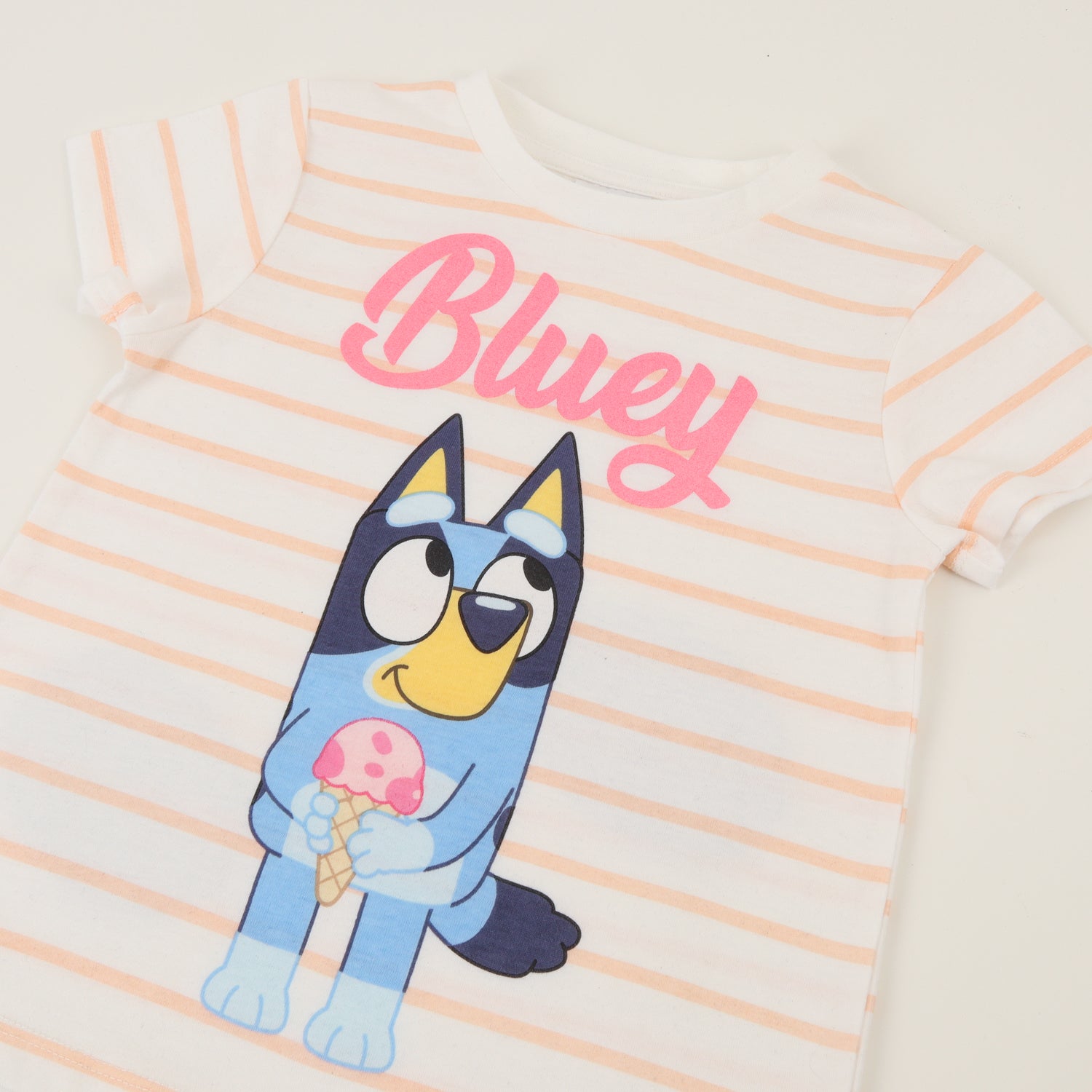 Polera Manga Corta Niña Blanco Rayas Bluey