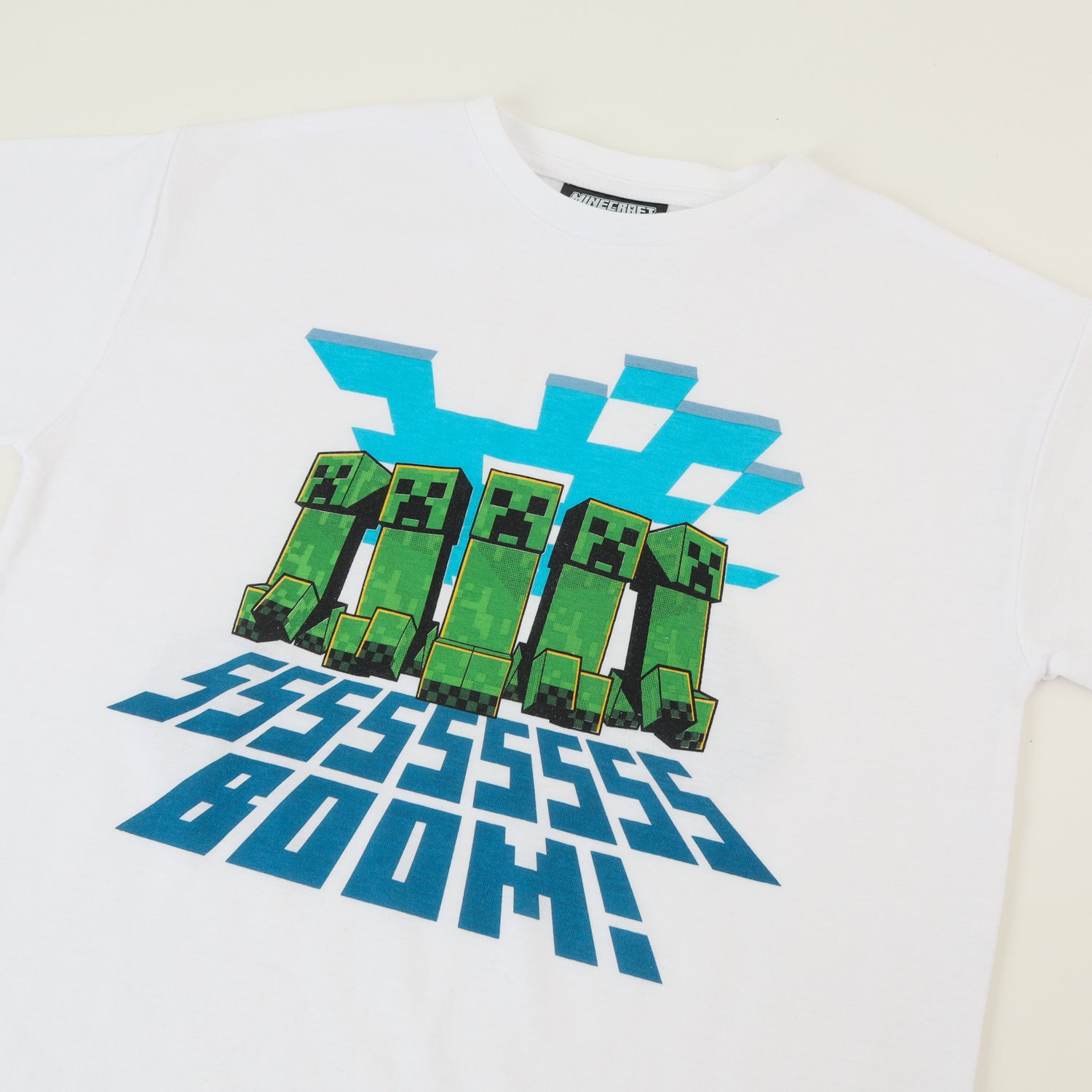Polera Manga Corta Niño Blanco Creepers Boom Minecraft