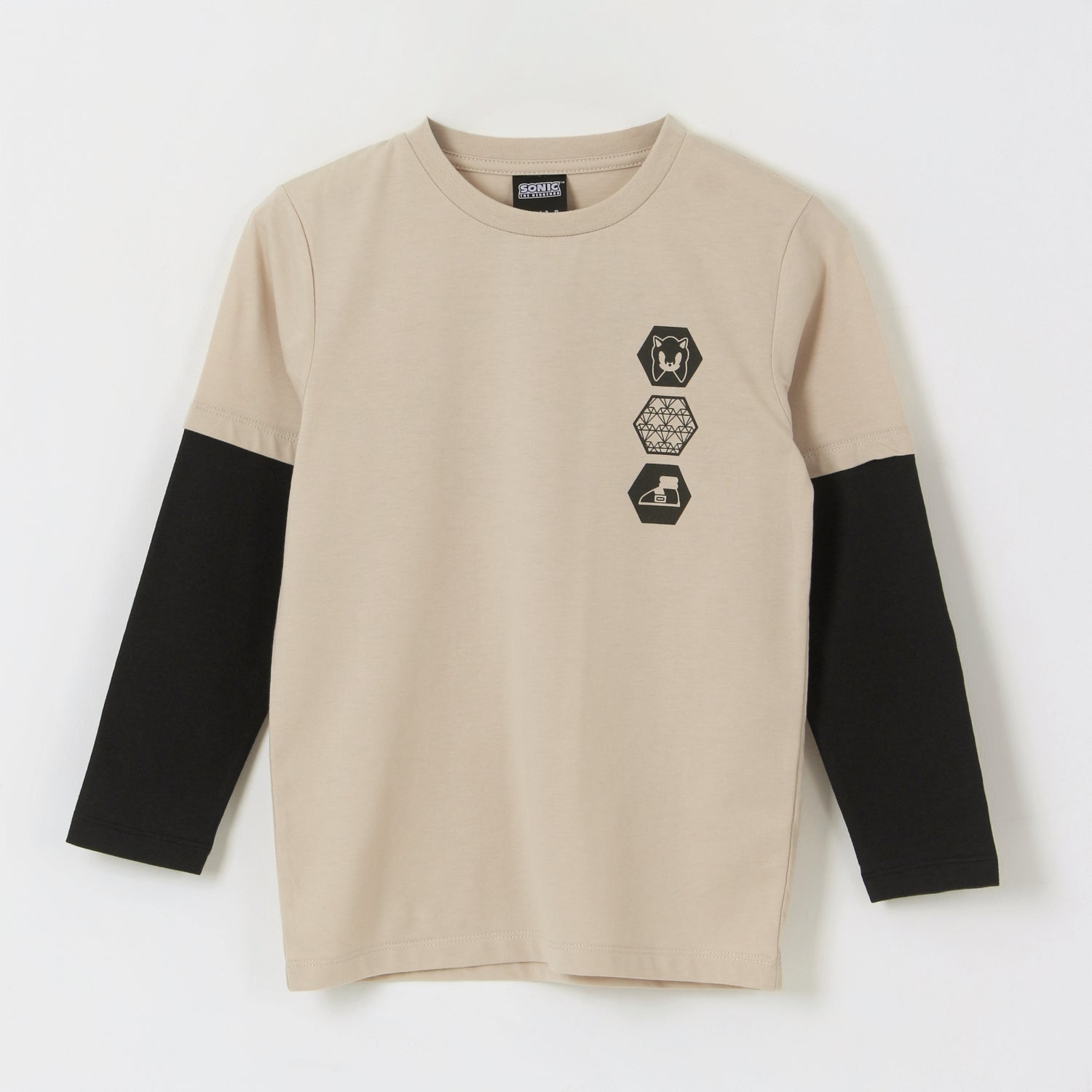 Polera Doble Manga Niño Back Print Beige Sonic - Poleras Chile | The Brands Club cl