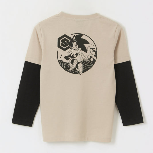 Polera Doble Manga Niño Back Print Beige Sonic - Poleras Chile | The Brands Club cl
