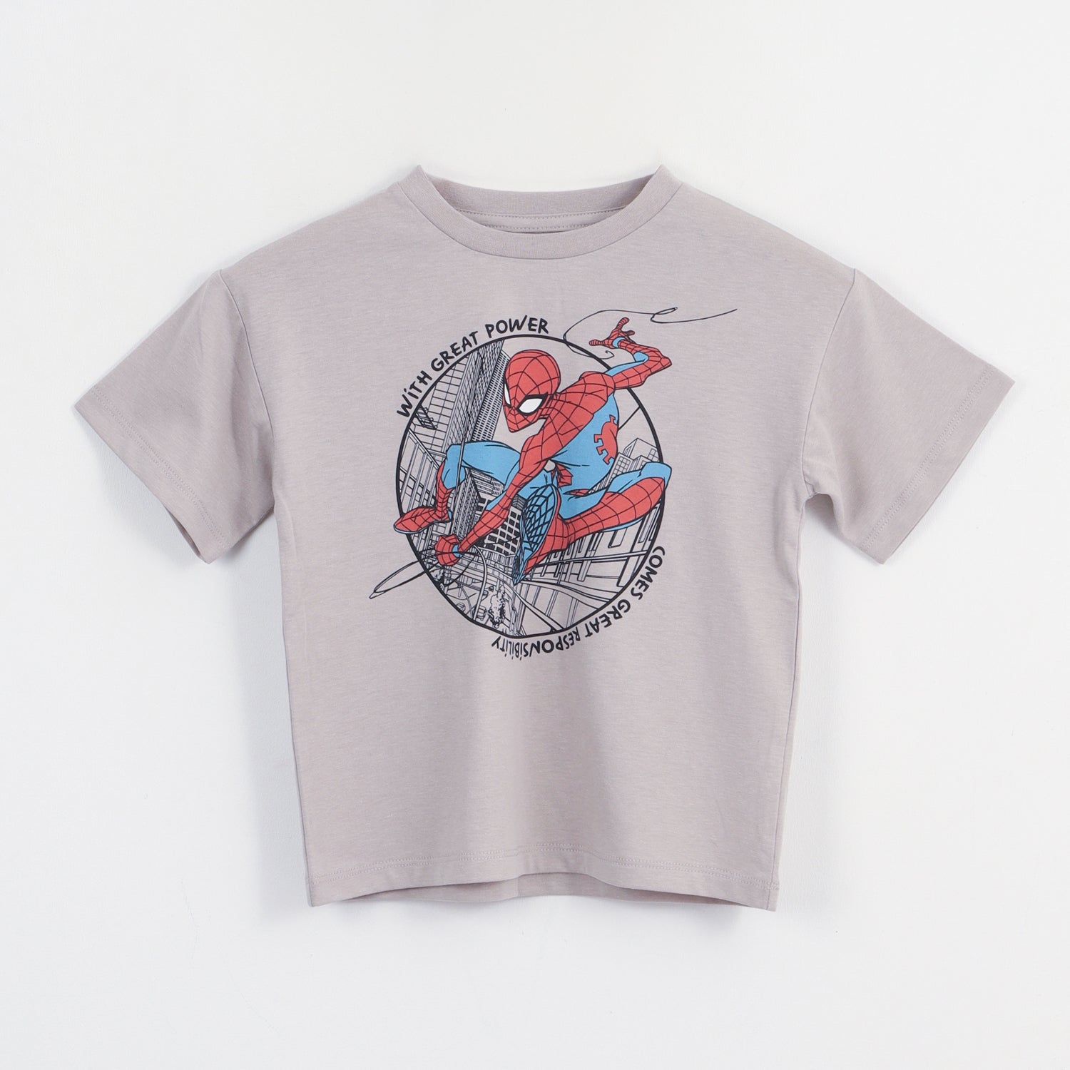 Polera Manga Corta Niño Gris Personaje Spiderman Marvel