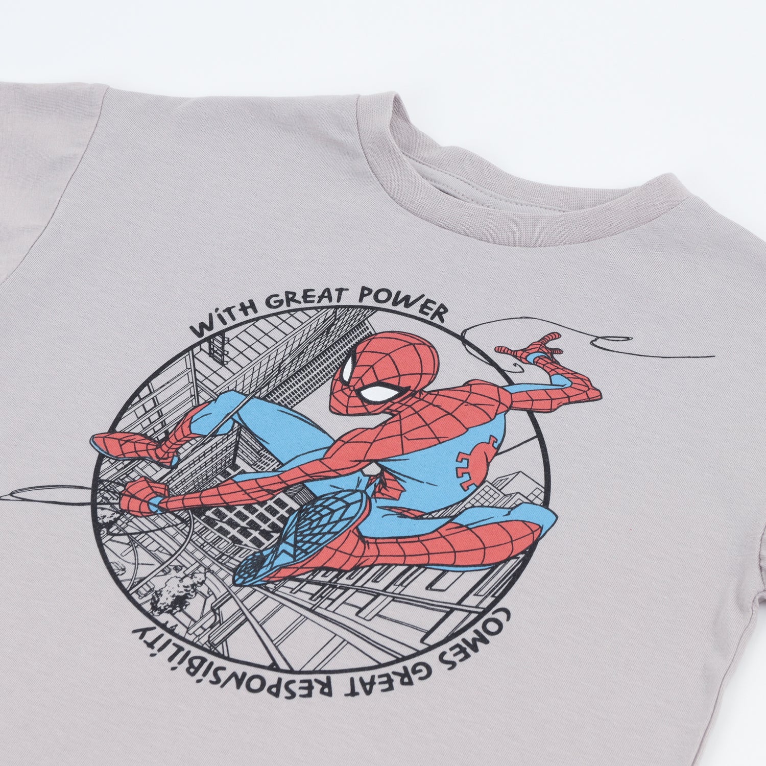 Polera Manga Corta Niño Gris Personaje Spiderman Marvel