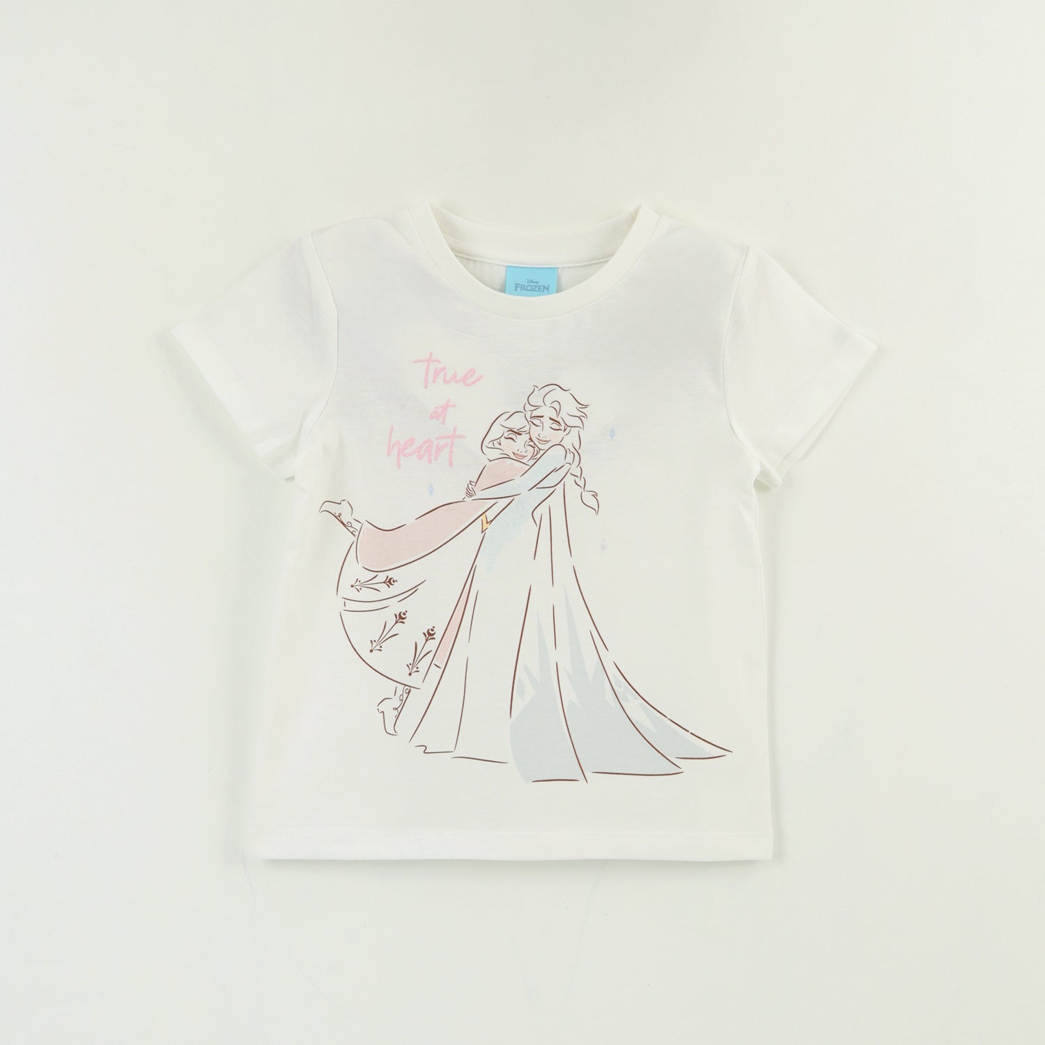 Polera Manga Corta Niña Blanco Elsa & Anna Frozen Disney