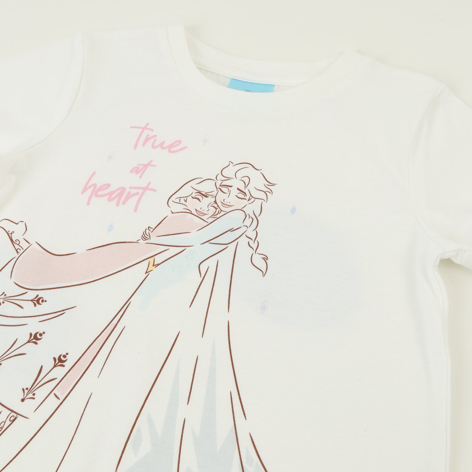 Polera Manga Corta Niña Blanco Elsa & Anna Frozen Disney