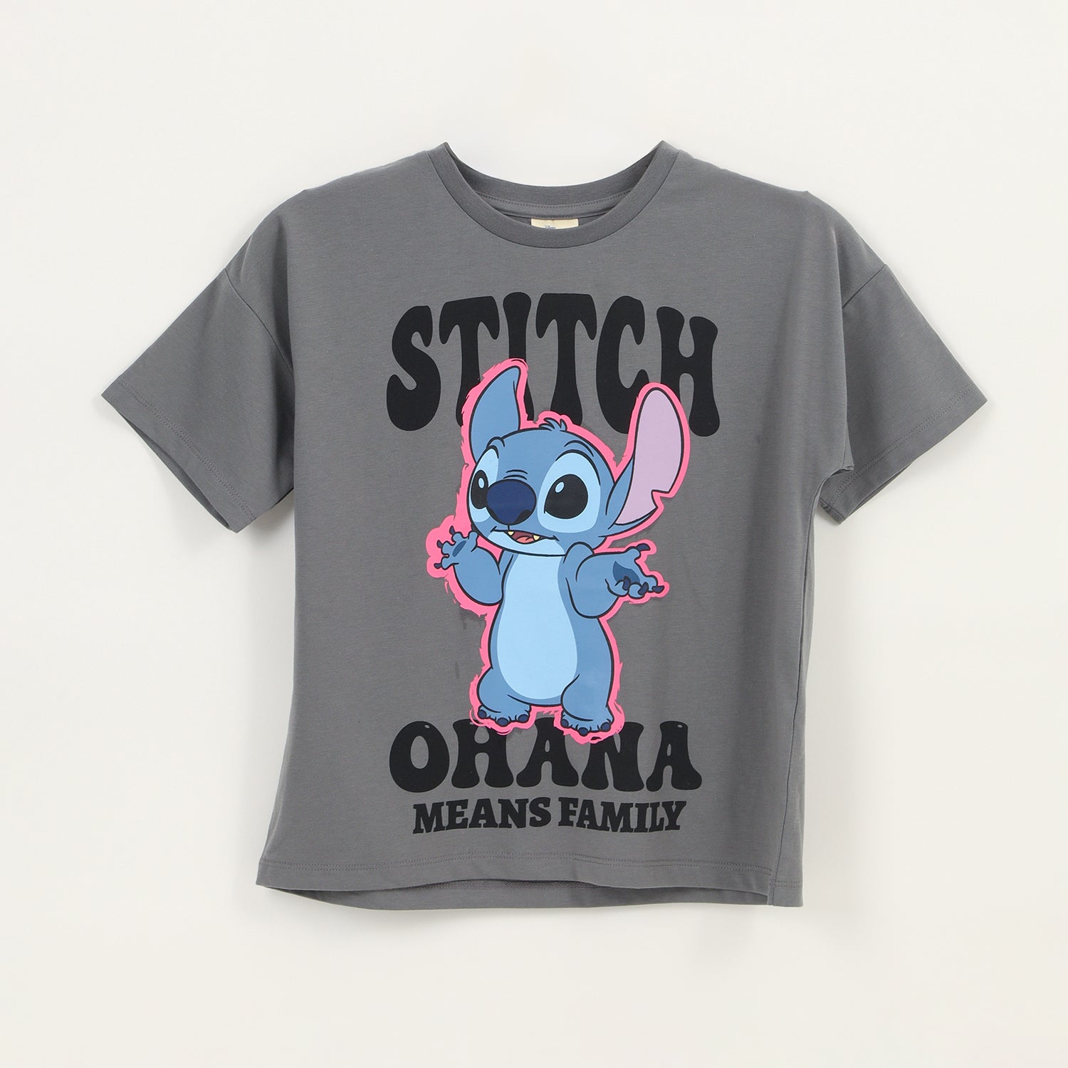 Polera Manga Corta Niña Gris Ohana Lilo & Stitch Disney