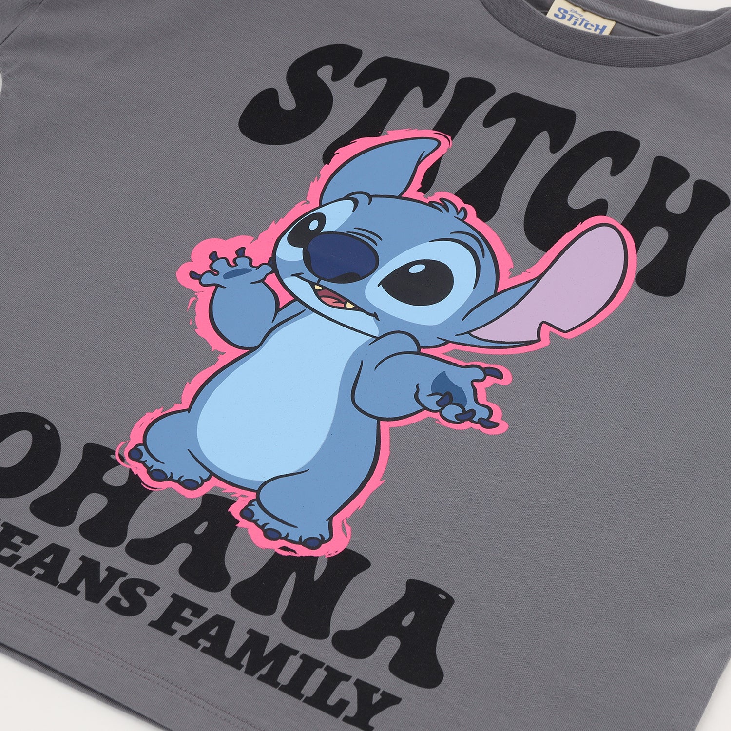 Polera Manga Corta Niña Gris Ohana Lilo & Stitch Disney