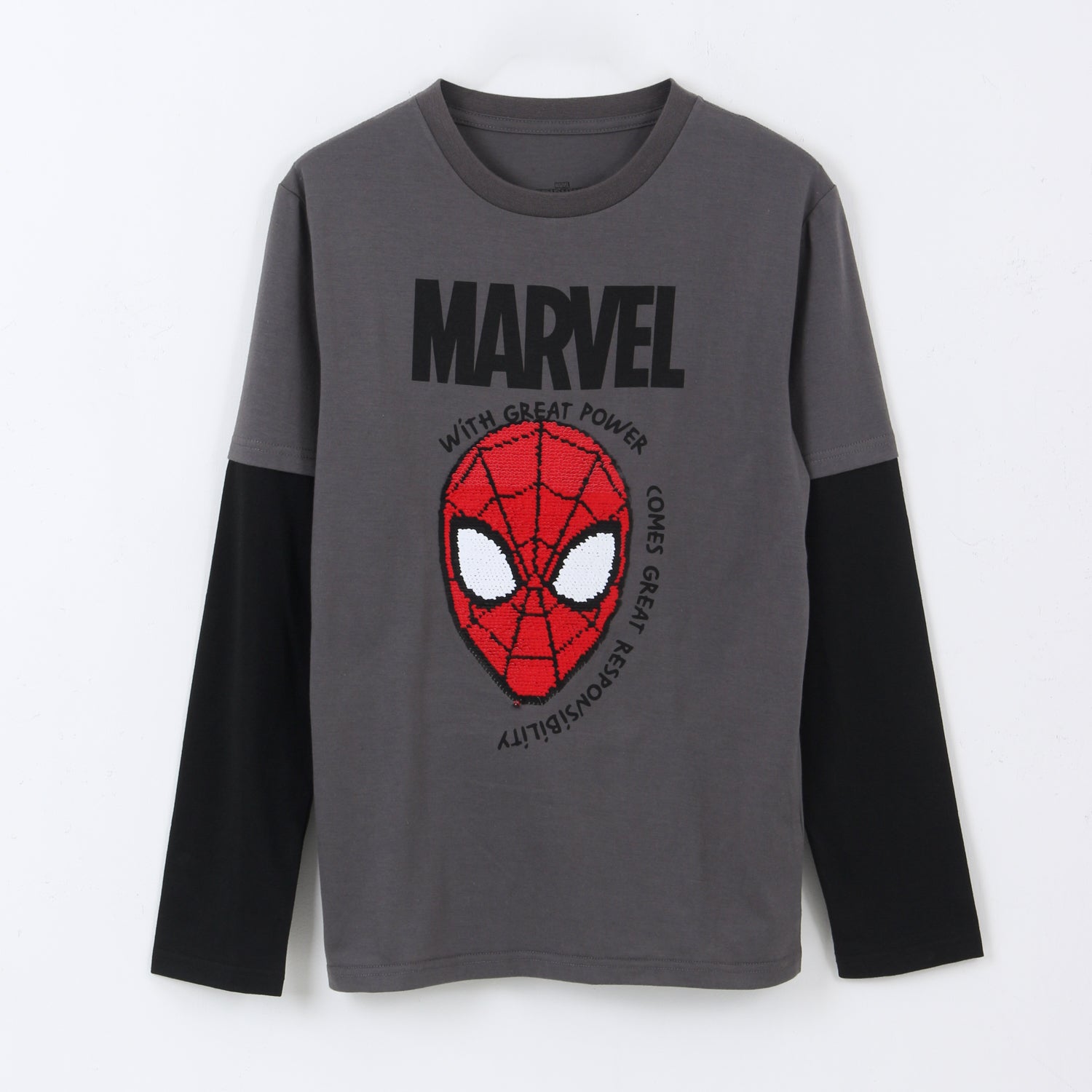 Polera Doble Manga Niño Spiderman Face Gris Marvel - Poleras Chile | The Brands Club cl